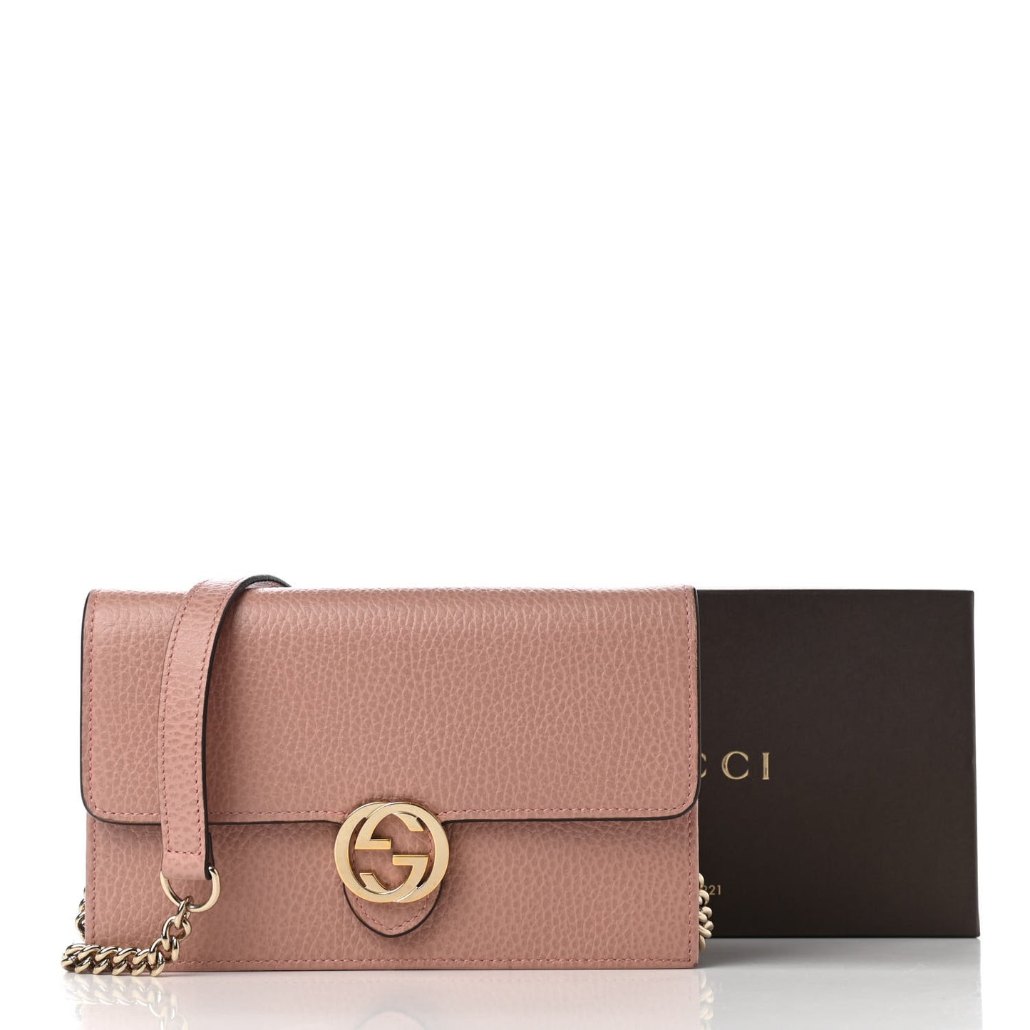 Dollar Calfskin Interlocking G Chain Wallet Soft Pink