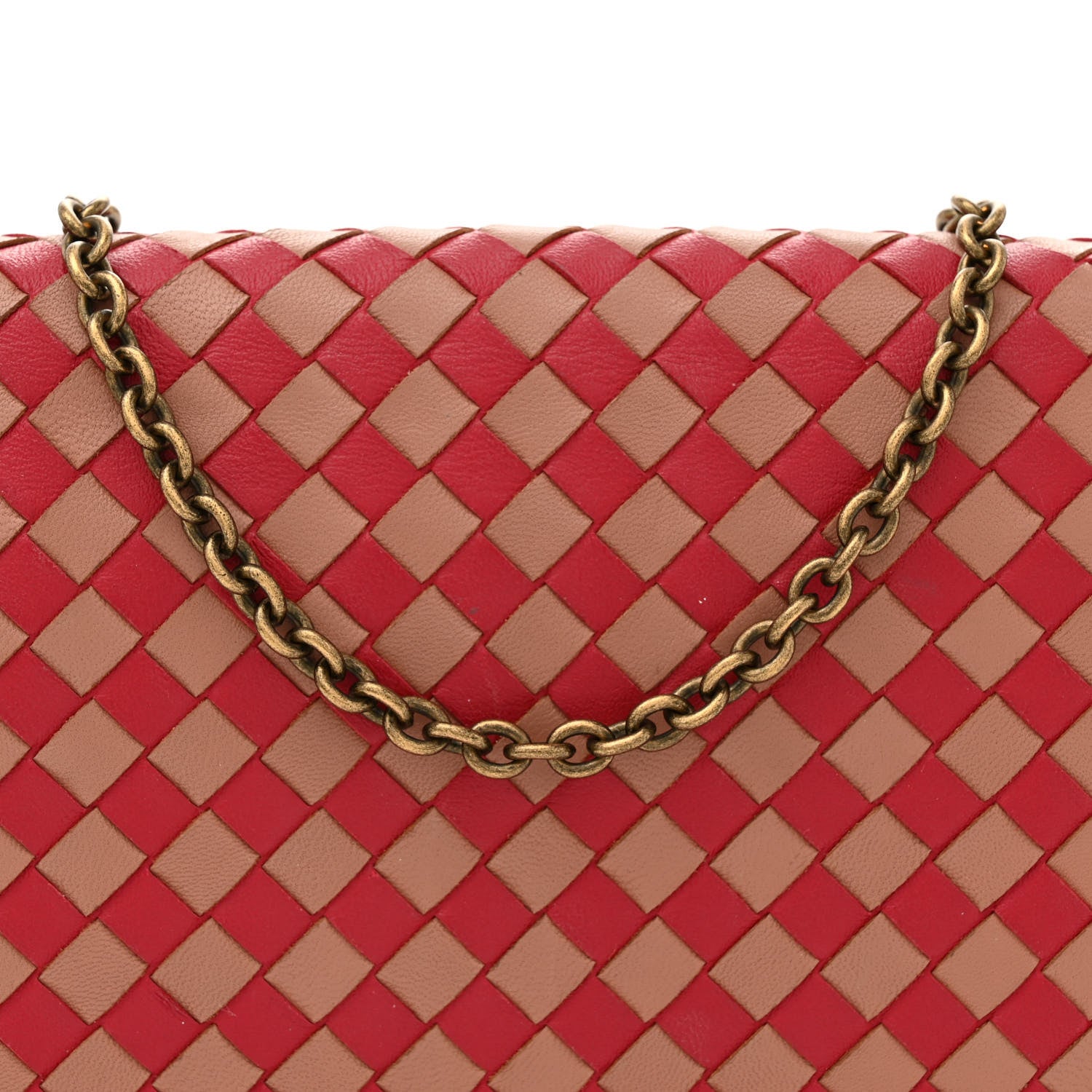 Bottega Veneta Nappa Intrecciato Checker Chain Wallet Beige Red 8 of 15