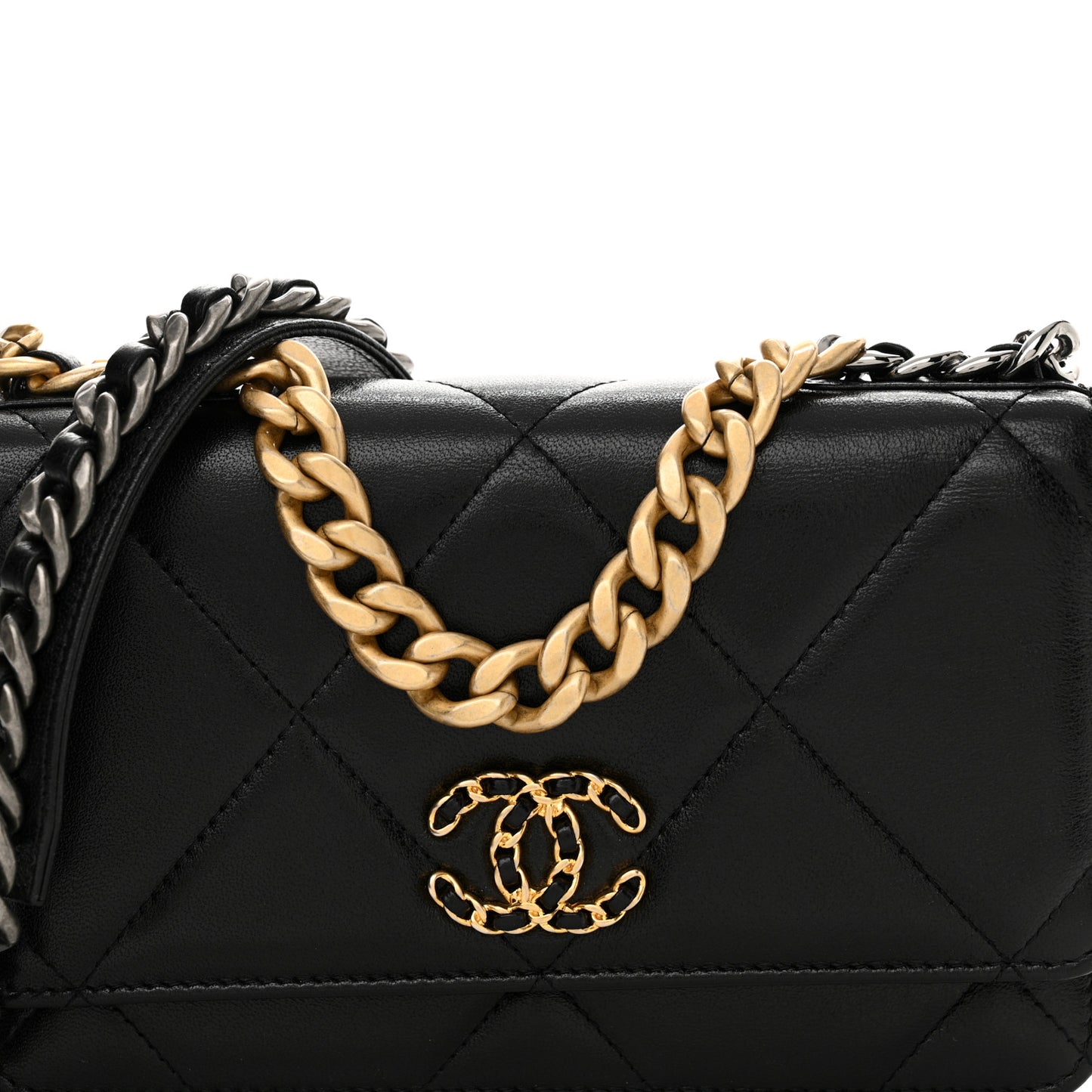 Lambskin Quilted Chanel 19 Wallet On Chain WOC Black