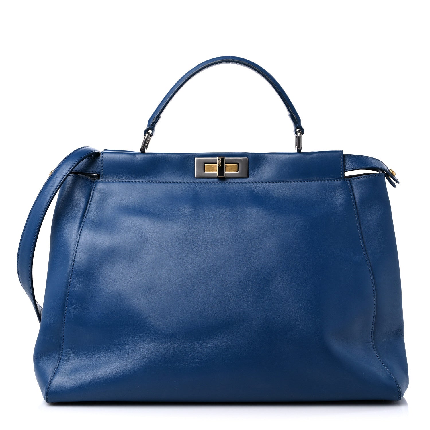 Fendi Vitello Suede Large Peekaboo Iconic Satchel Blue Marine