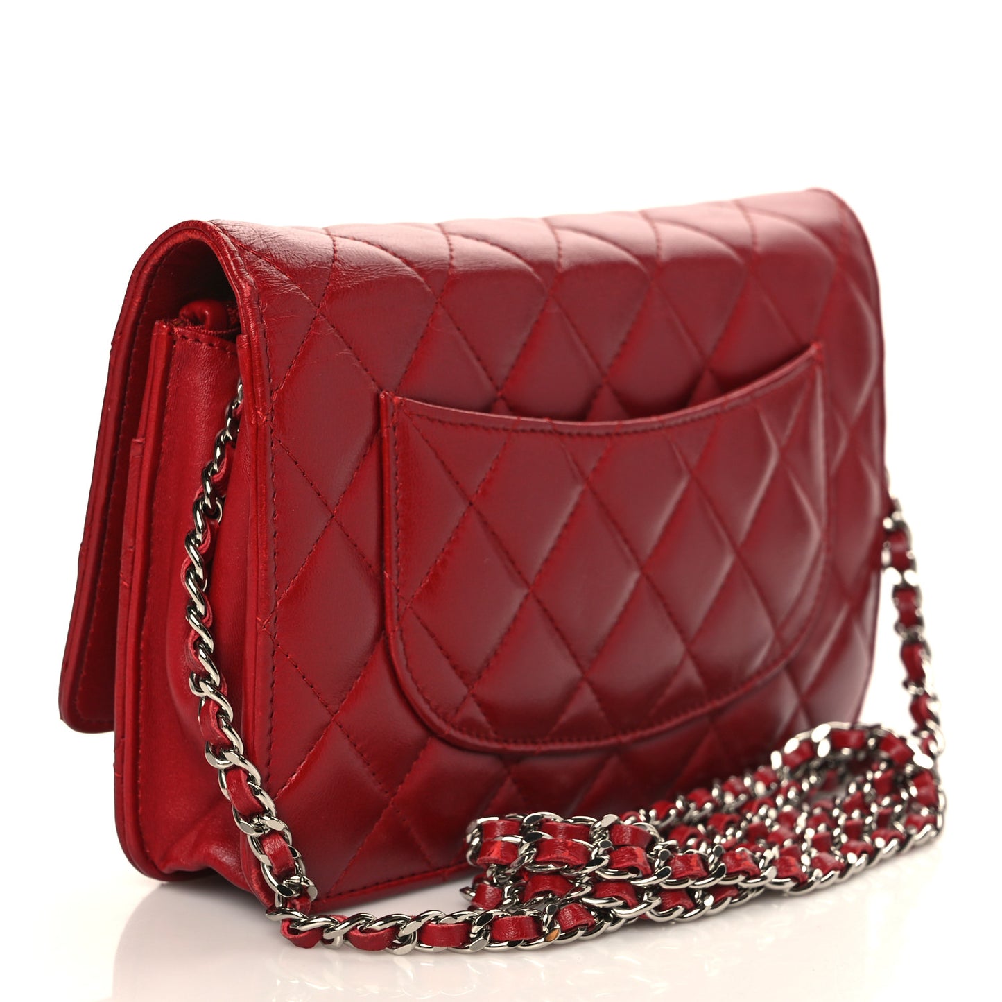 Lambskin Quilted Wallet On Chain WOC Red