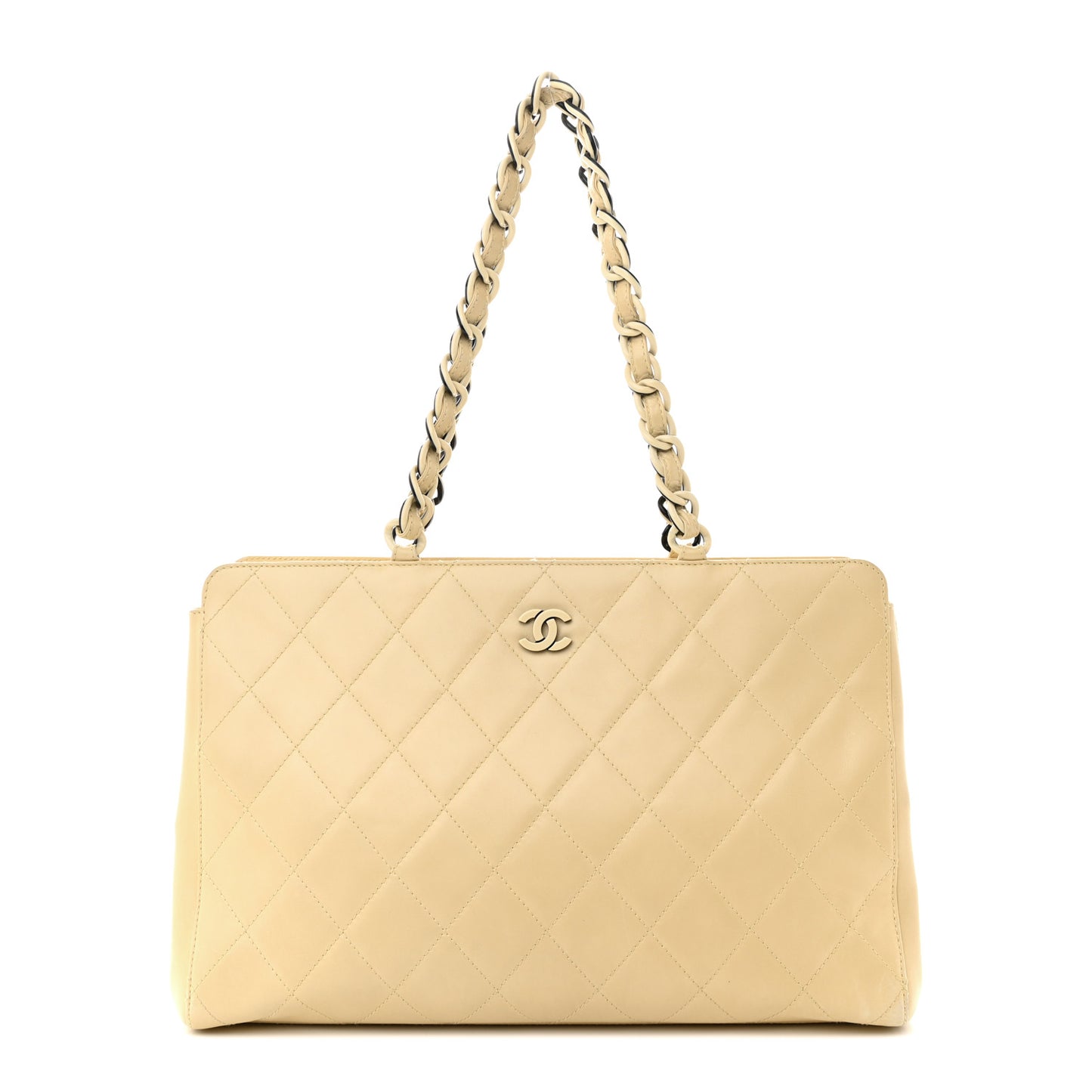 Lambskin Quilted CC Shoulder Bag Beige