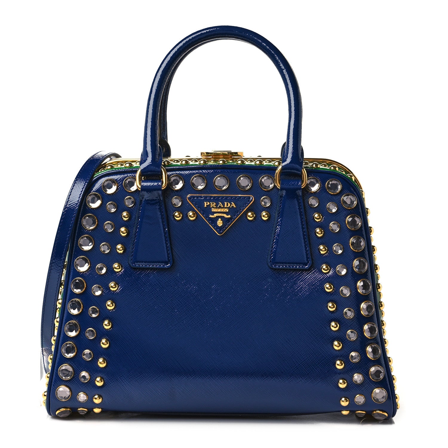 Prada Saffiano Vernice Crystal Bag Bluette Verde 1083051