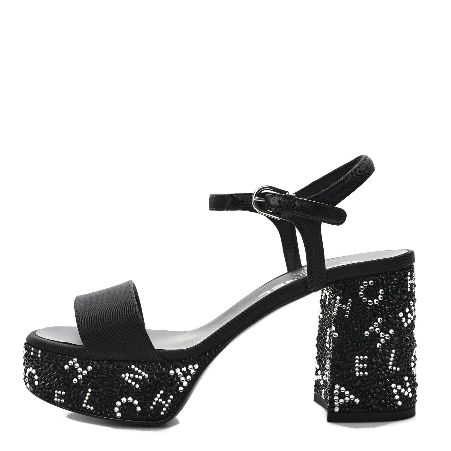 Grosgrain Strass Logo Platform Sandals 36.5 Black Silver