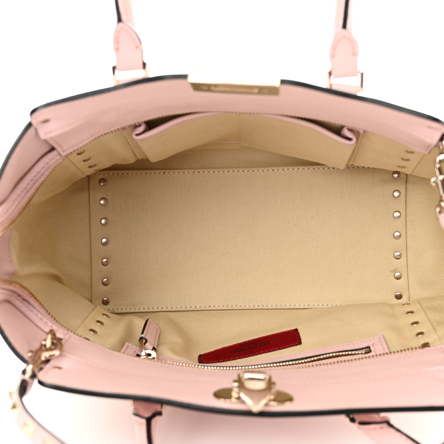 Vitello Small Rockstud Double Handle Tote Water Rose