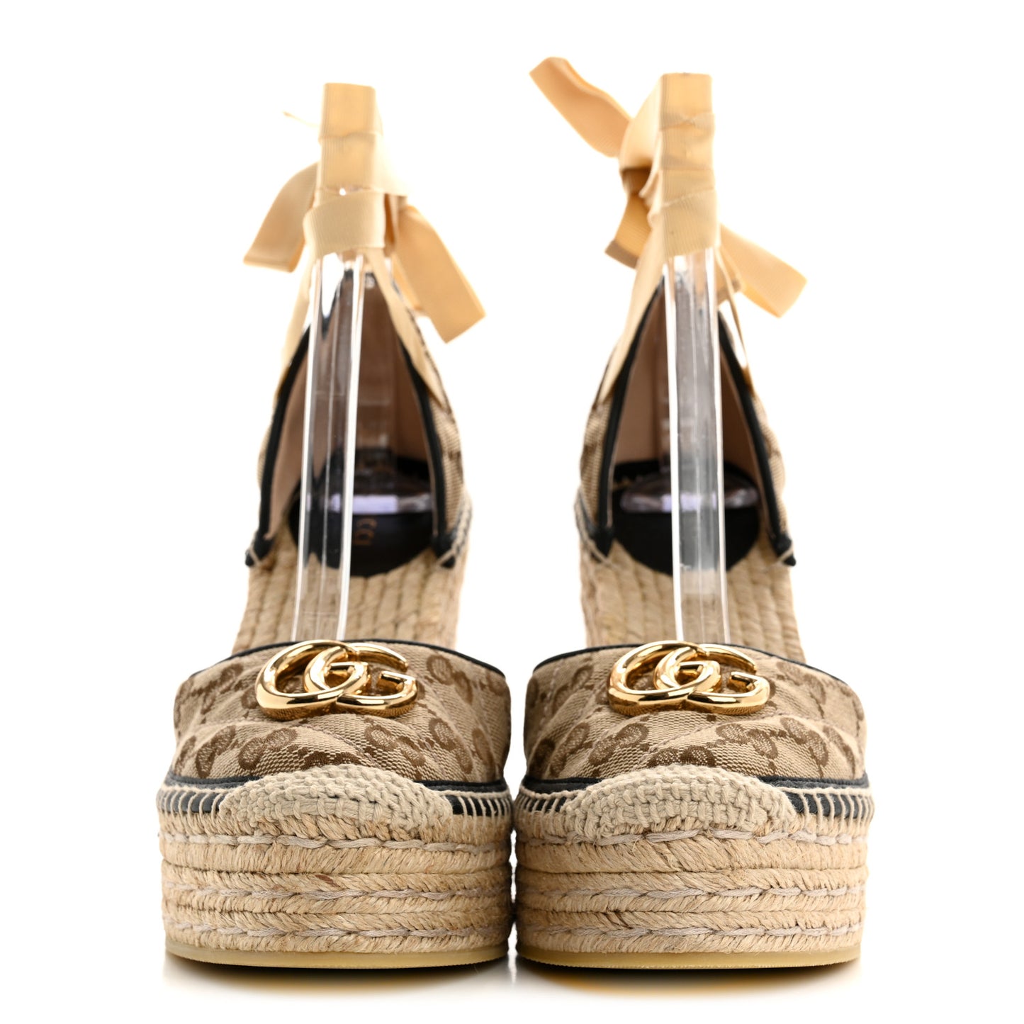 Monogram Matelasse GG Marmont Ankle Wrap Platform 35/120mm Espadrille Wedges 39.5 Beige Ebony Black Sand Storm