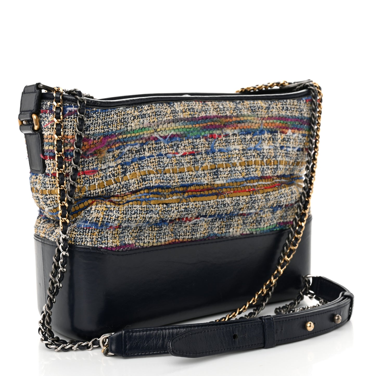 Tweed Calfskin Quilted Medium Gabrielle Hobo Navy