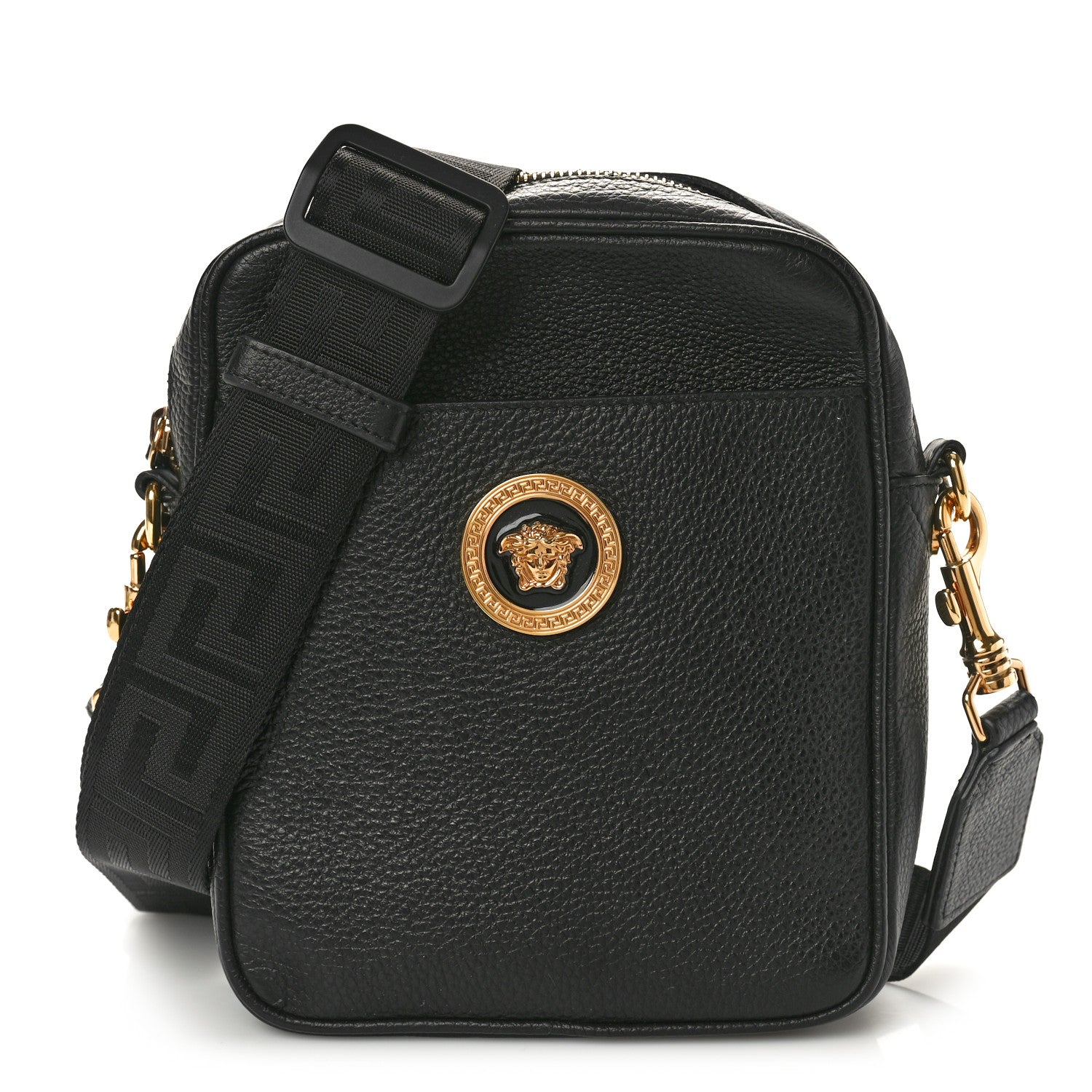 Versace Grained Calfskin Small Medusa Messenger Bag Black 1 of 11