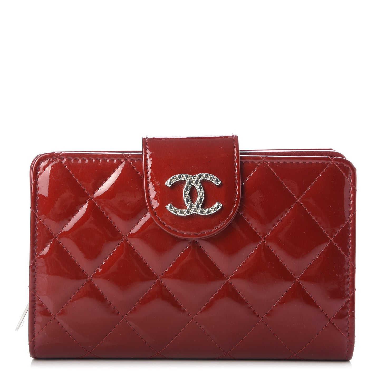 Patent Quilted Brilliant Zipped Pocket Wallet Dark Red