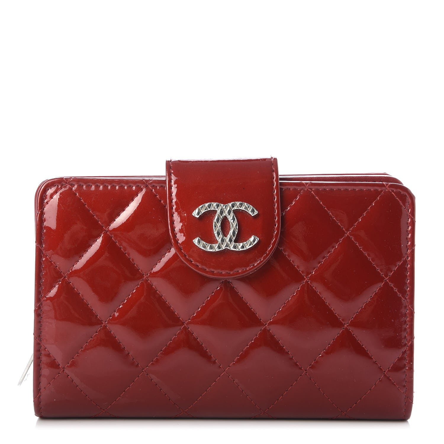 Chanel Patent Quilted Brilliant Zipped Pocket Wallet Dark Red 1 of 9