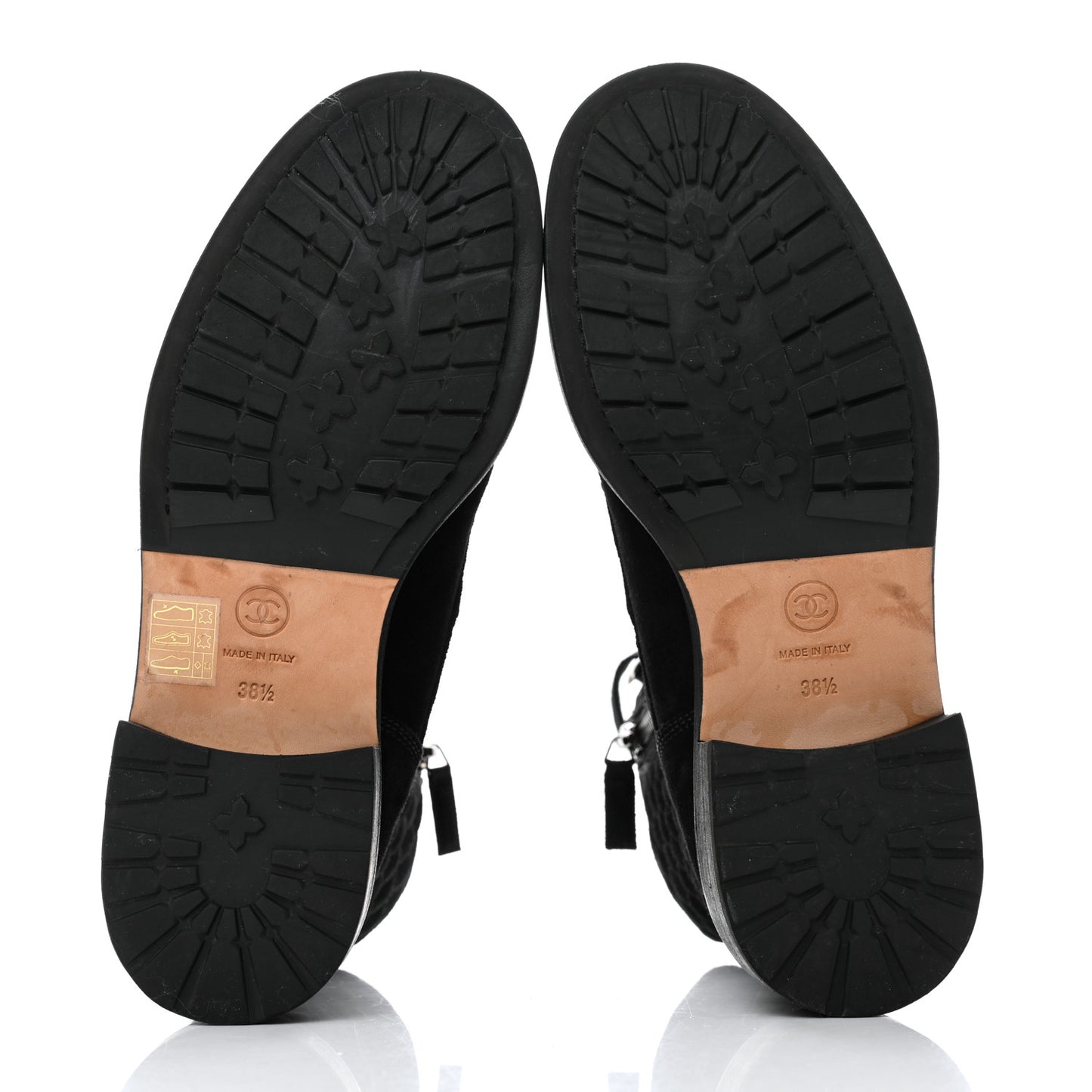 Suede Quilted CC Lace Up Combat Boots 38.5 Black