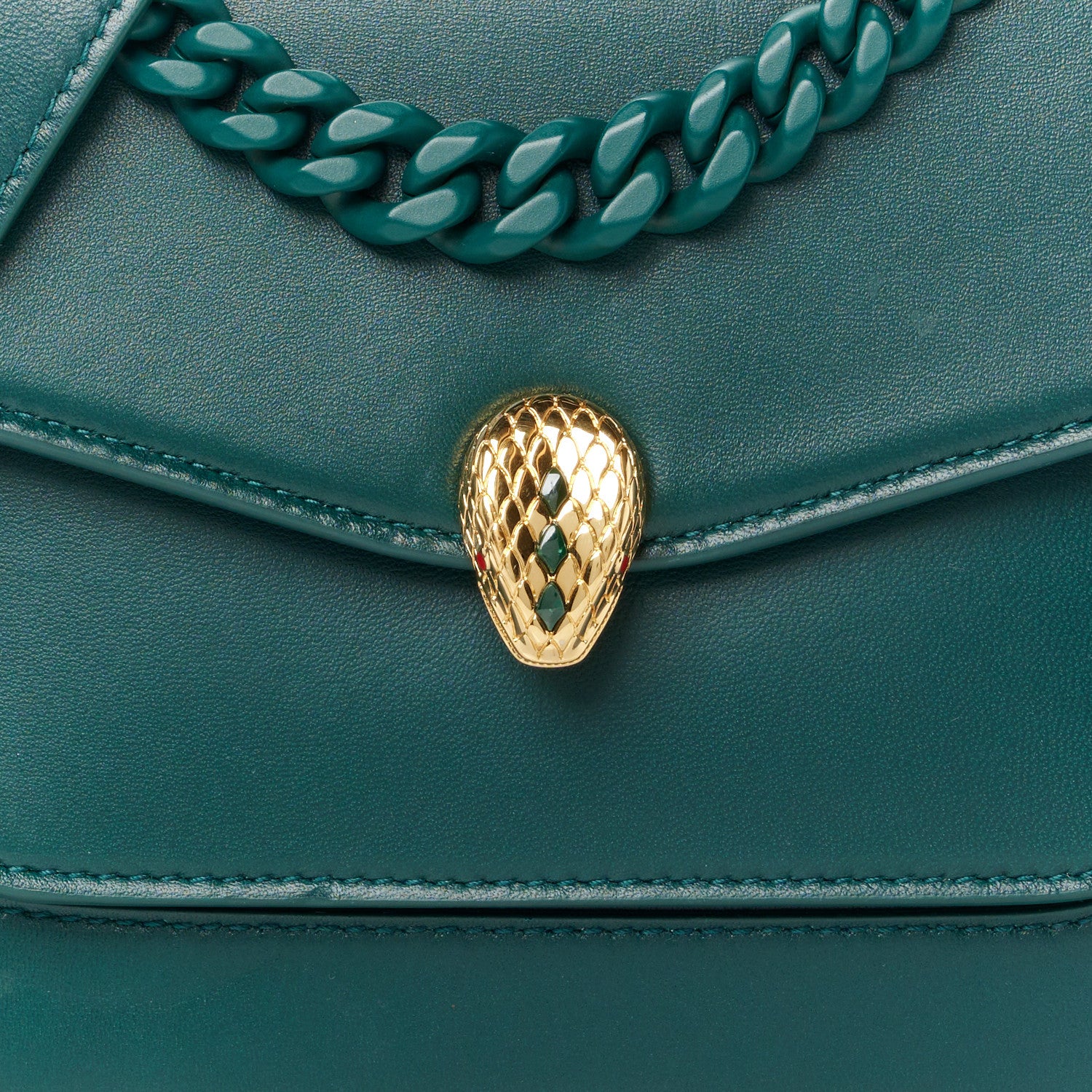 Bulgari Nappa Monochrome Serpenti Forever Maxi Chain Crossbody Bag Green 9 of 12
