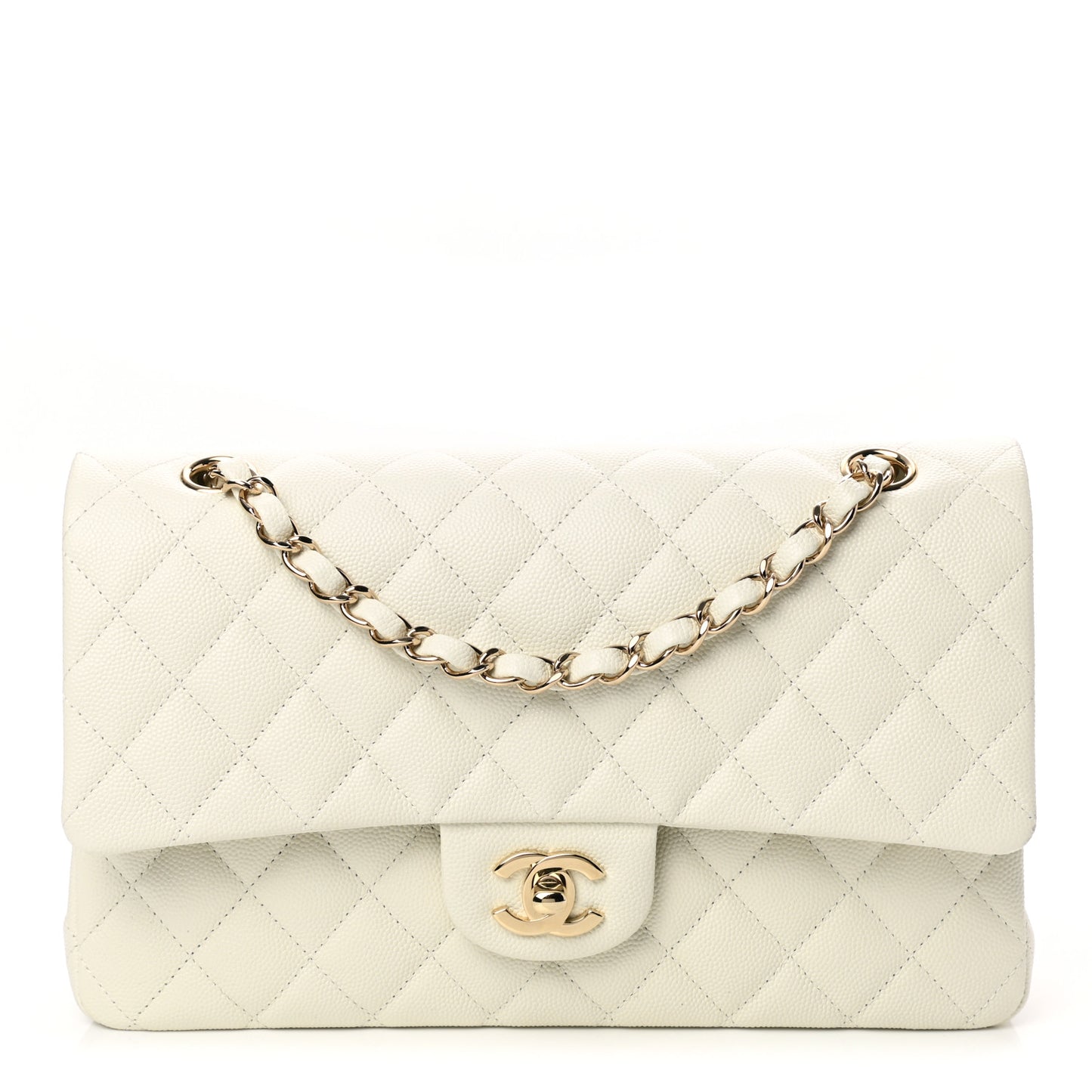 Caviar Quilted Medium Double Flap White