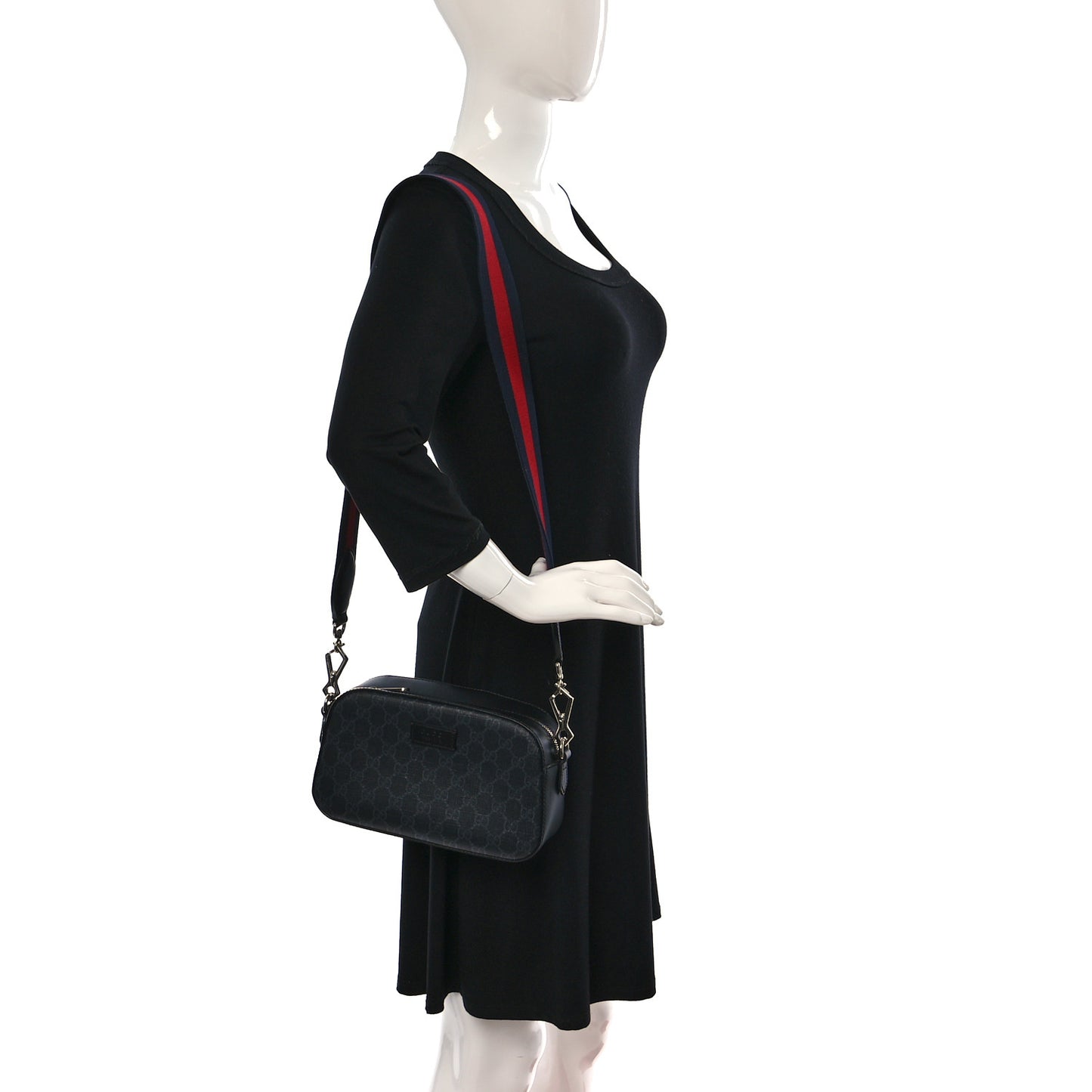 GG Supreme Monogram Web Shoulder Bag Black Grey