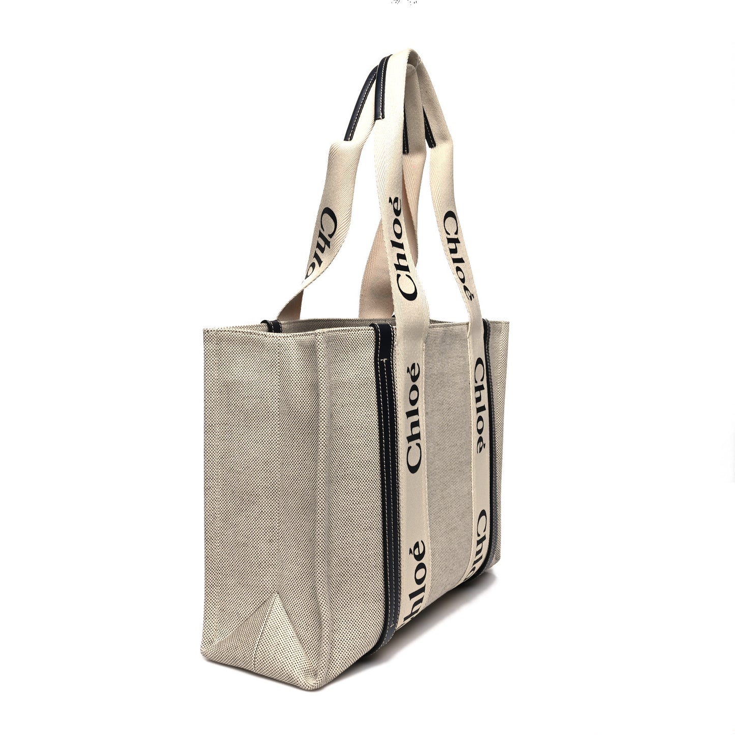 Cotton Calfskin Medium Woody Ribbon Tote White Black