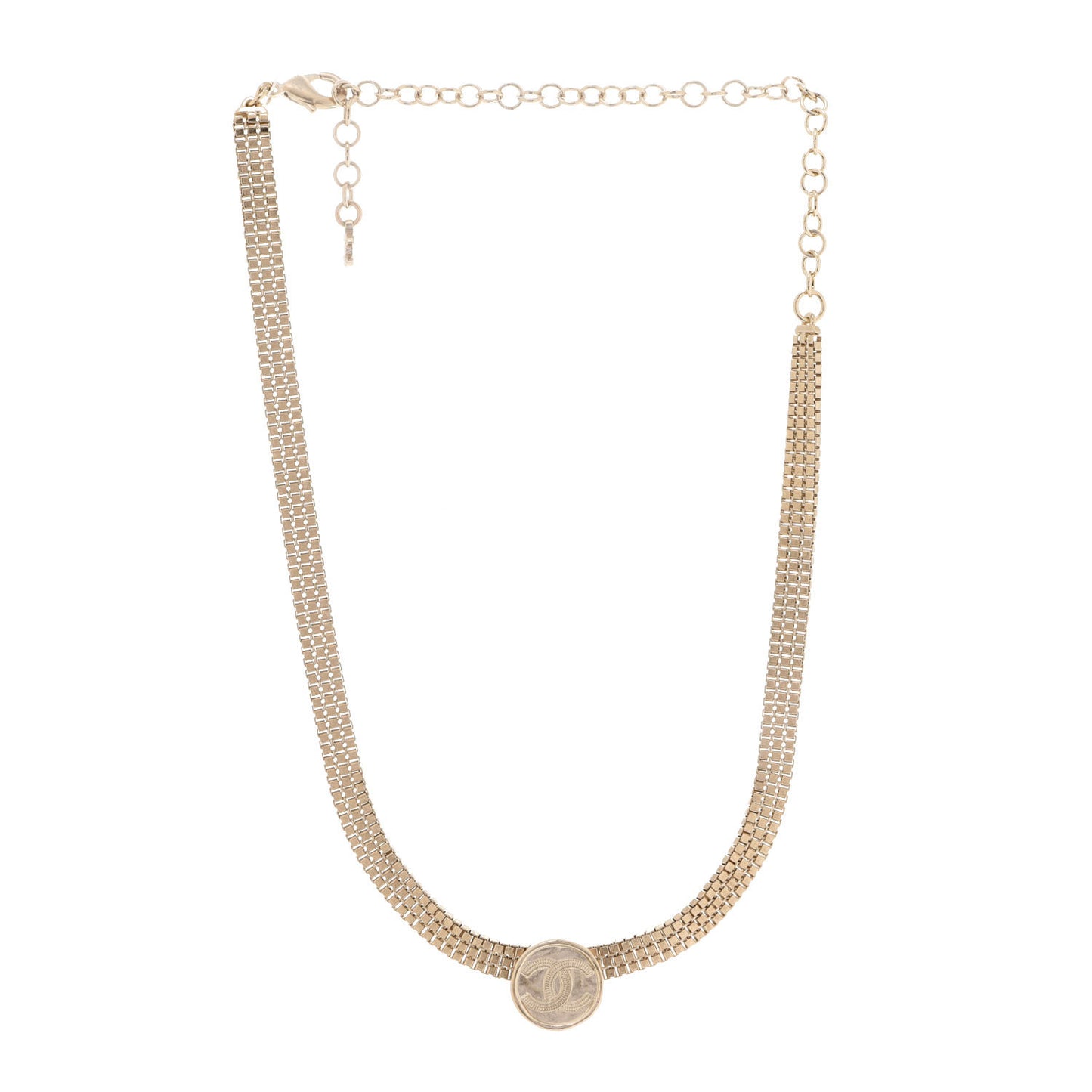 Metal Chain Link CC Medallion Choker Necklace Gold