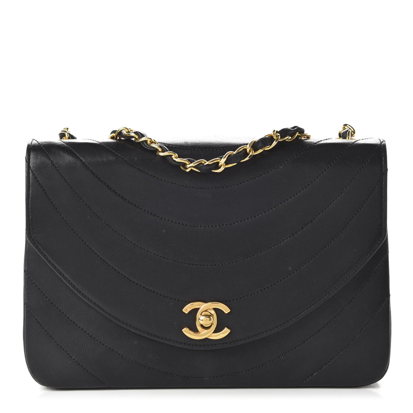 Lambskin Ribbon Quilted Small Single Flap Black