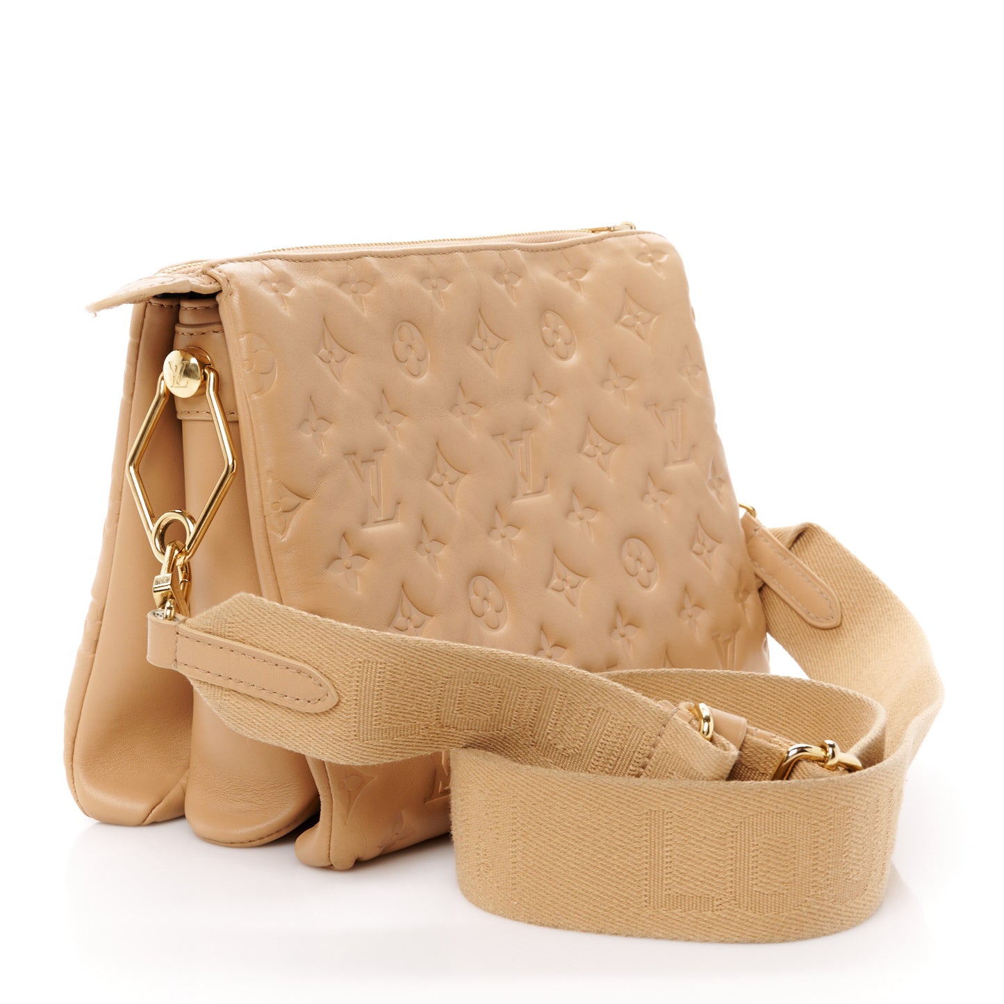 Lambskin Embossed Monogram Coussin PM Camel