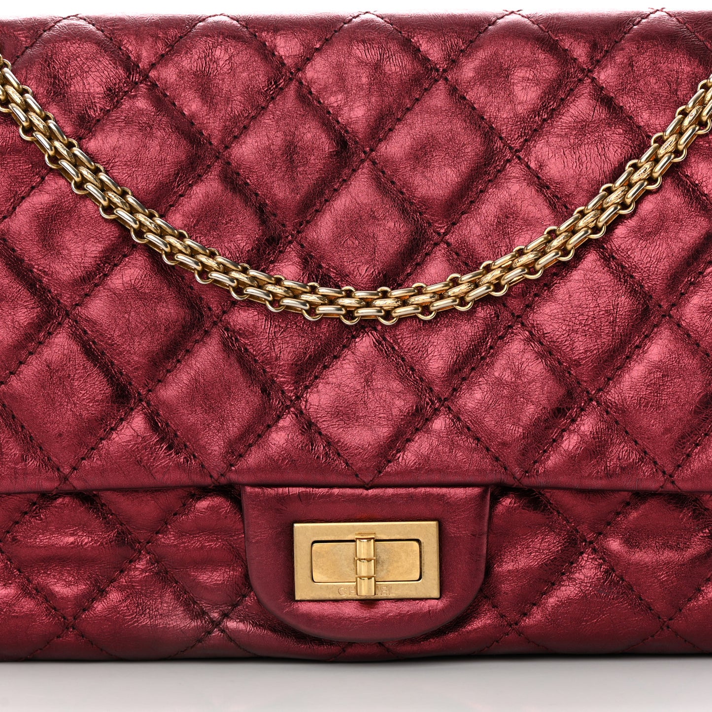 Metallic Aged Calfskin Quilted 2.55 Reissue 227 Flap Dark Red