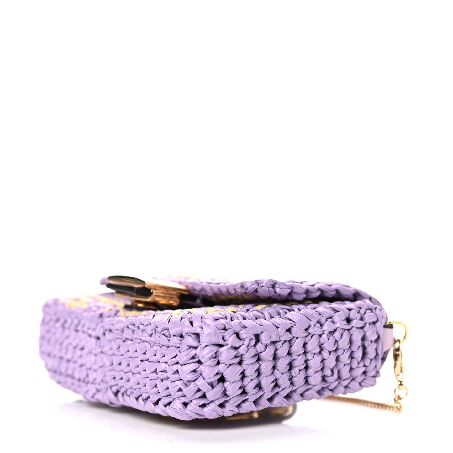 Raffia Vitello Seta FF Woven Nano Baguette Charm Anemone Natural