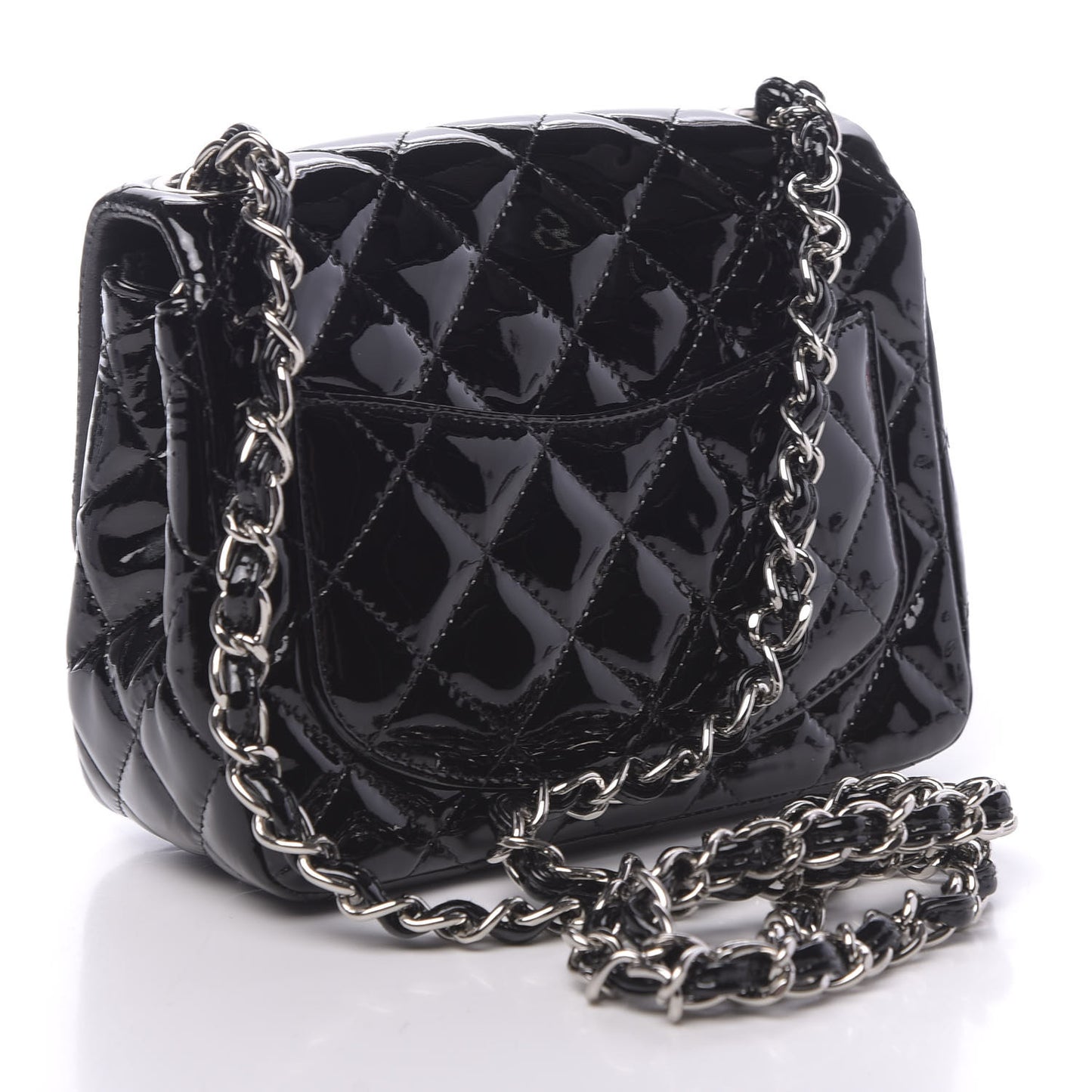 Patent Calfskin Quilted Mini Square Flap Black