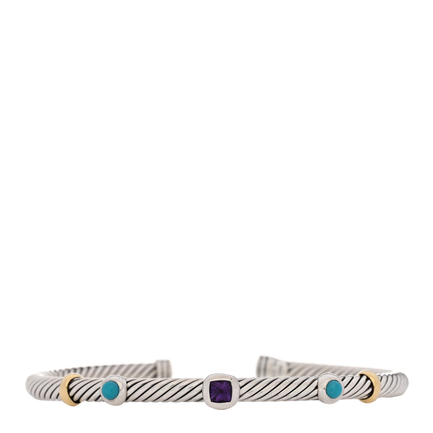 David Yurman Sterling Silver 18K Yellow Gold Amethyst Turquoise 4mm Renaissance Bracelet 1 of 3
