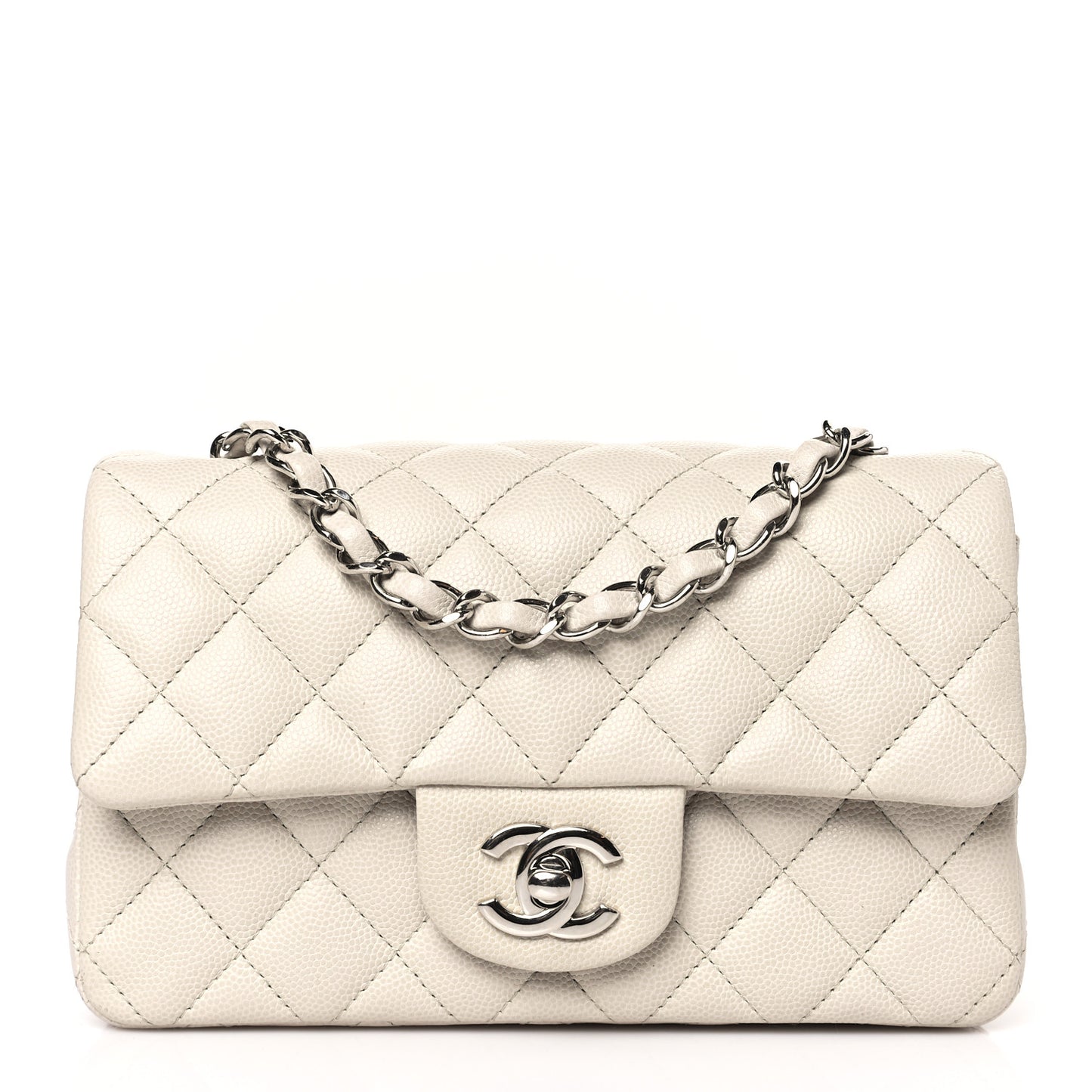 Caviar Quilted Mini Rectangular Flap Ivory