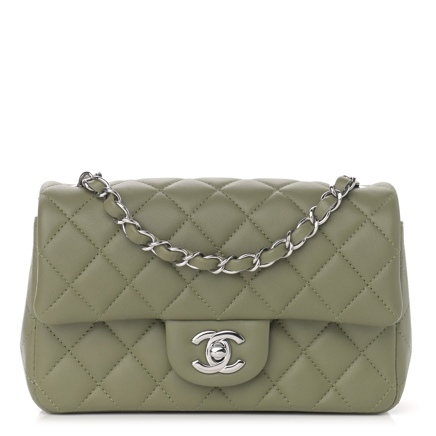 Chanel Lambskin Quilted Mini Rectangular Flap Khaki 1 of 12