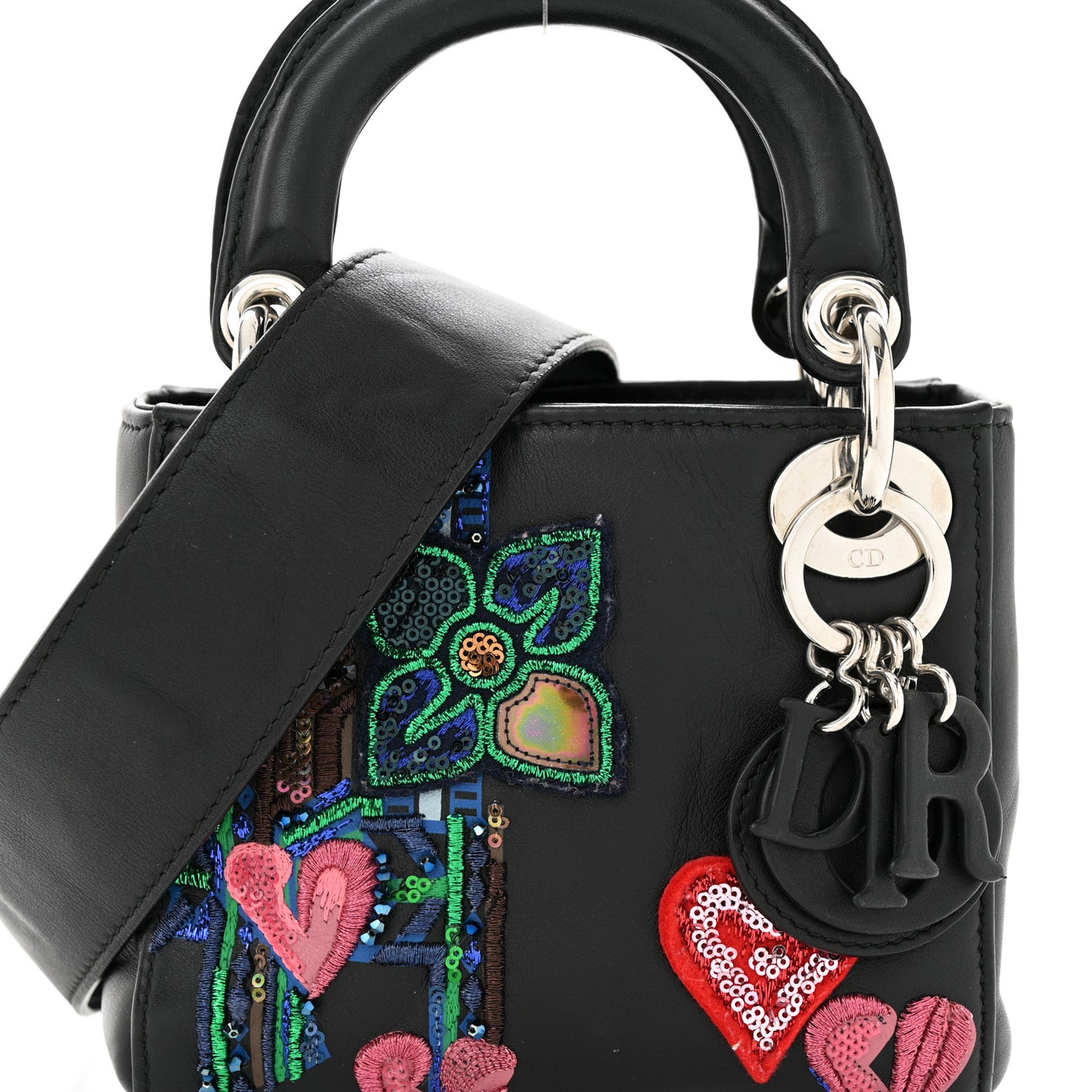 CHRISTIAN DIOR Smooth Calfskin Embroidered Micro Lady Dior Black