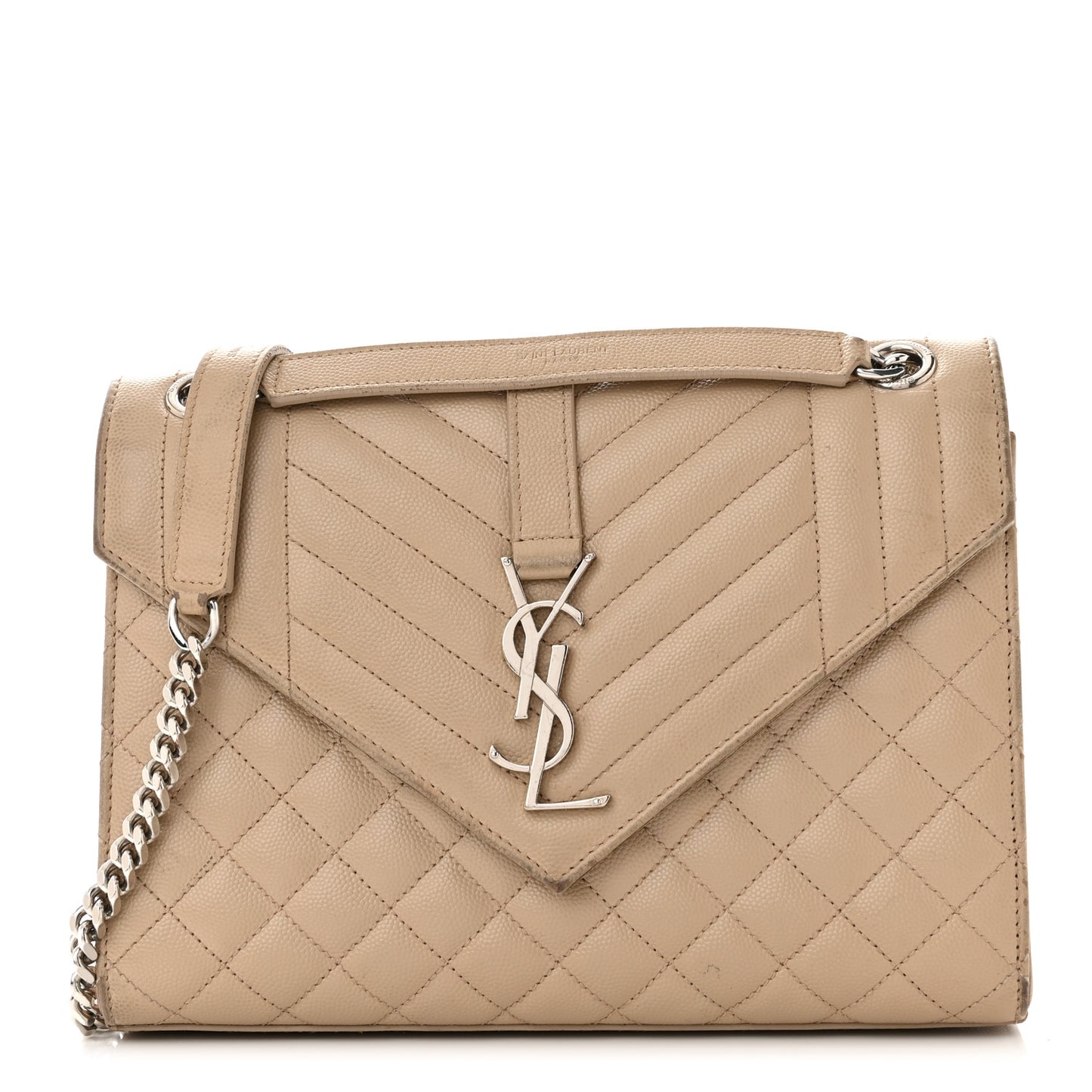 Grain De Poudre Textured Mixed Matelasse Medium Triquilt Monogram Satchel Dark Beige