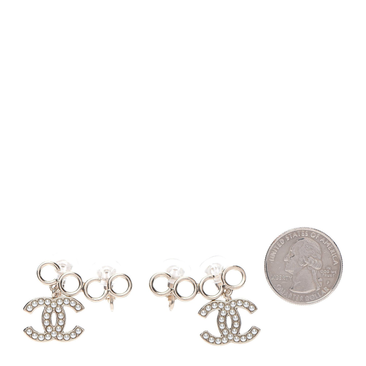 Metal Pearl CC Coco Climber Clip On Earrings Gold