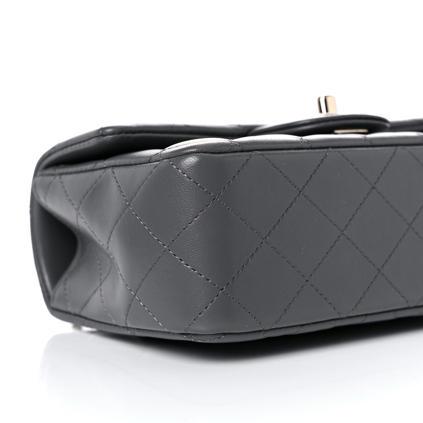 Lambskin Quilted Mini Top Handle Rectangular Flap Dark Grey