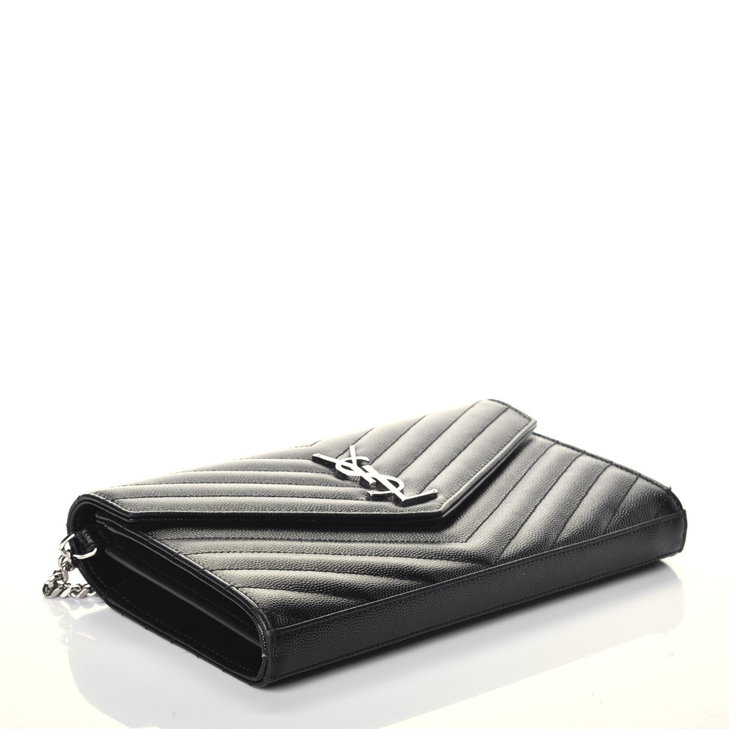 Grain De Poudre Matelasse Chevron Monogram Chain Wallet Black
