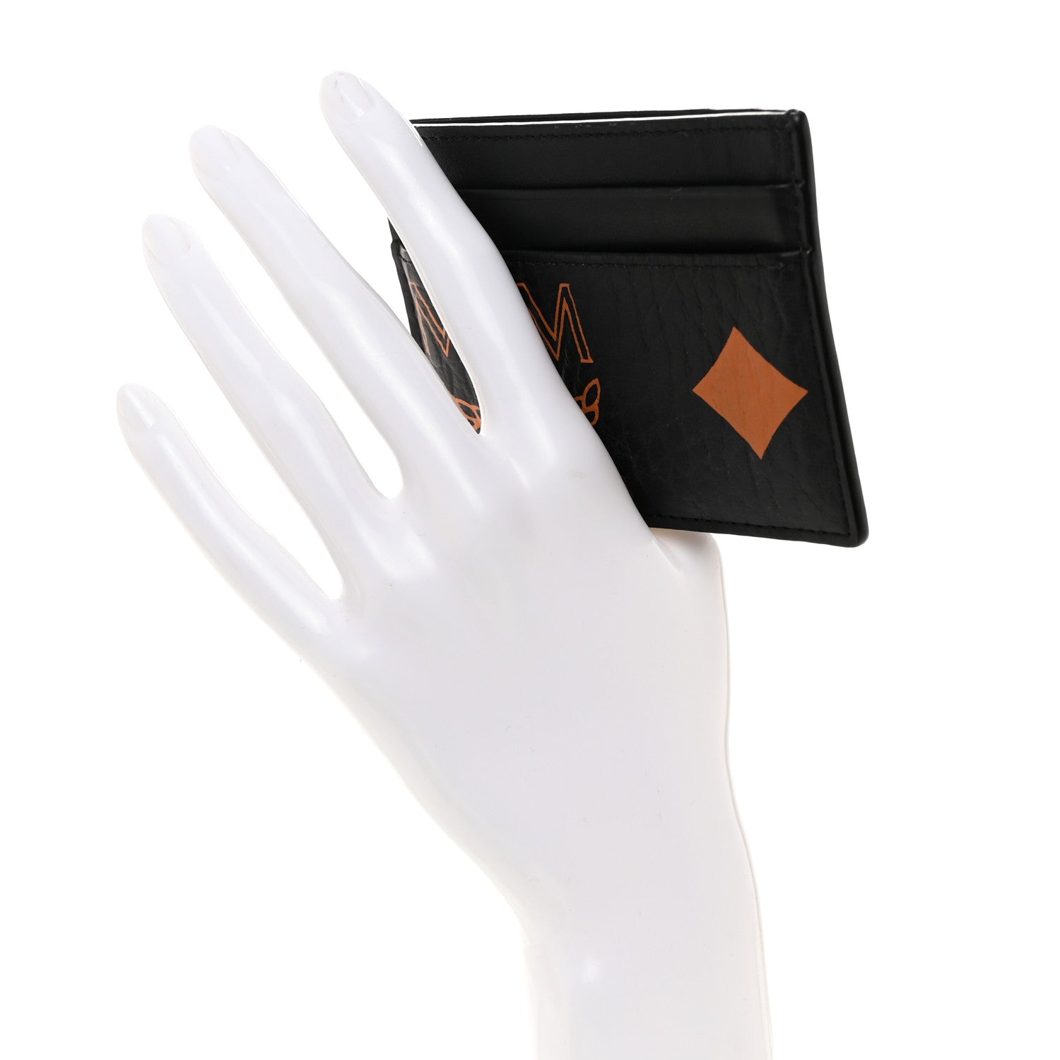 MCM Calfskin Visetos Mini Aren Maxi Monogram Card Case Black 2 of 6