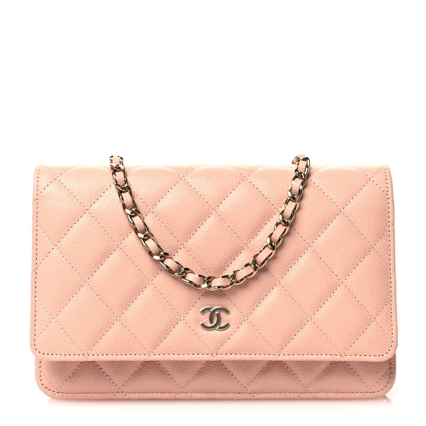 Caviar Quilted Wallet On Chain WOC Light Pink