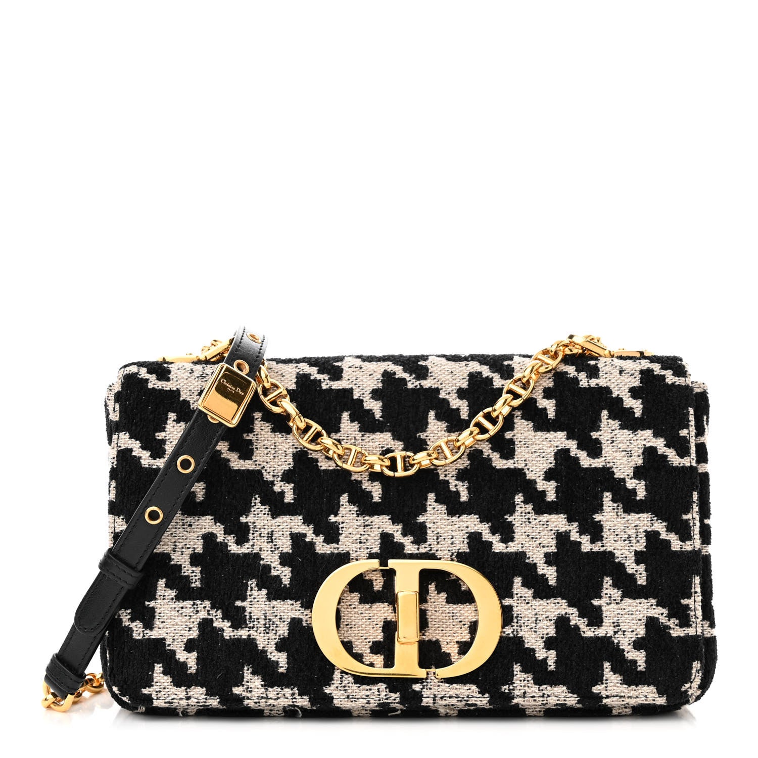 Christian Dior Technical Canvas Macro Houndstooth Medium Caro Bag Black White 1 of 10
