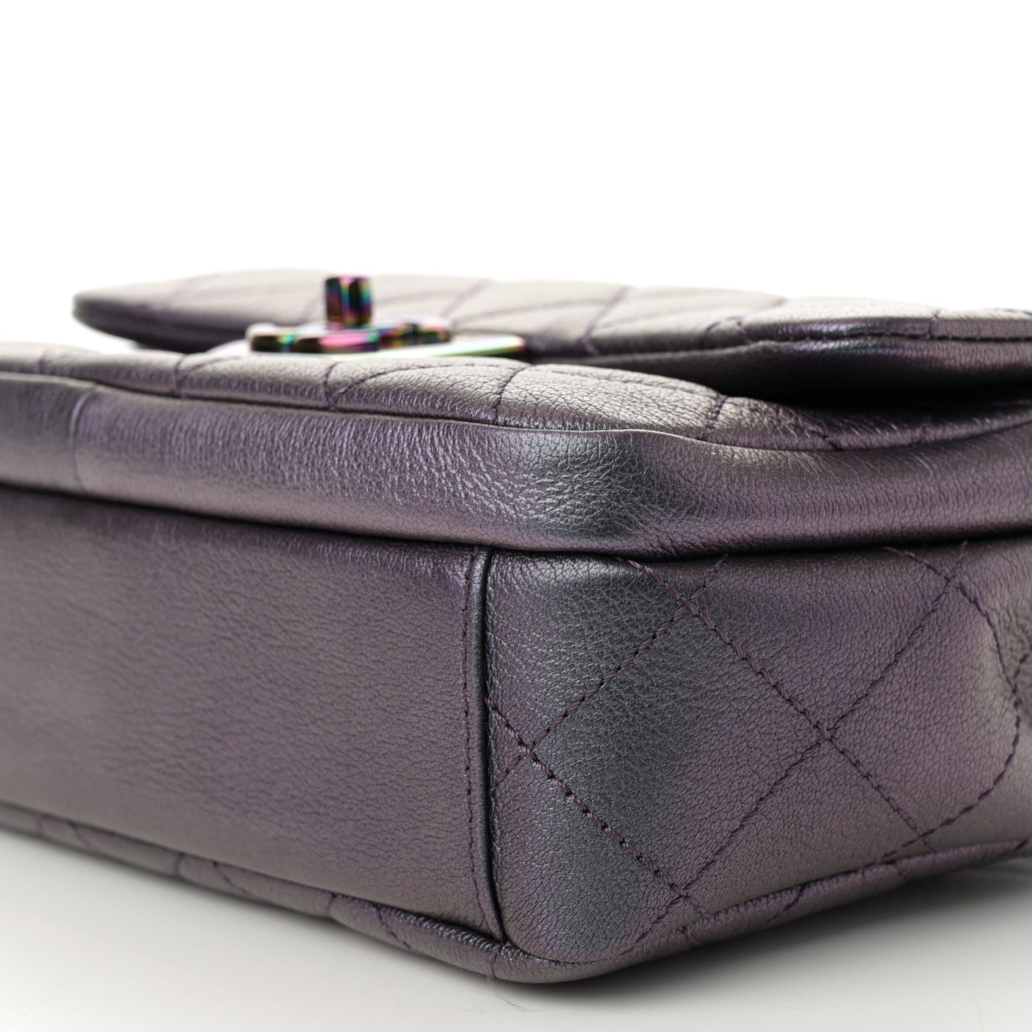Iridescent Goatskin Quilted Small Double Carry Waist Chain Flap Purple