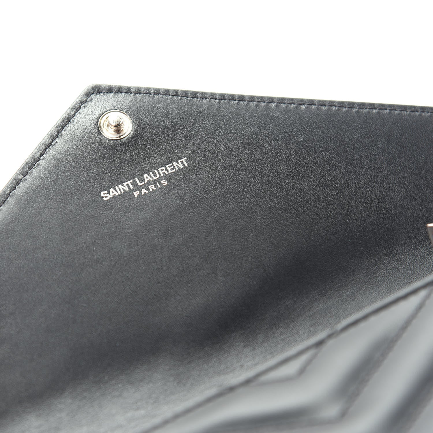 Saint Laurent Calfskin Matelasse Chevron Monogram Flap Wallet Black 6 of 8