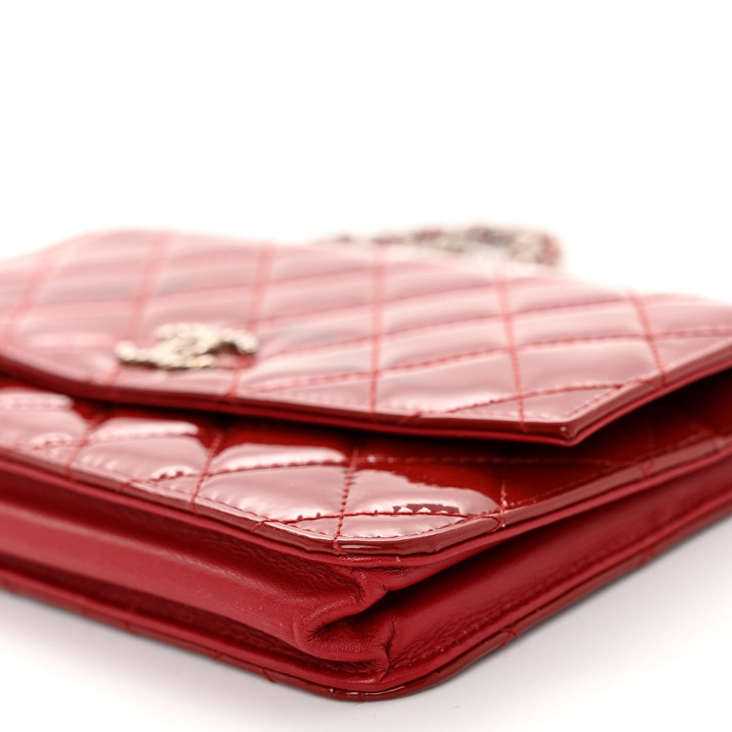 Patent Quilted Brilliant Wallet On Chain WOC Red