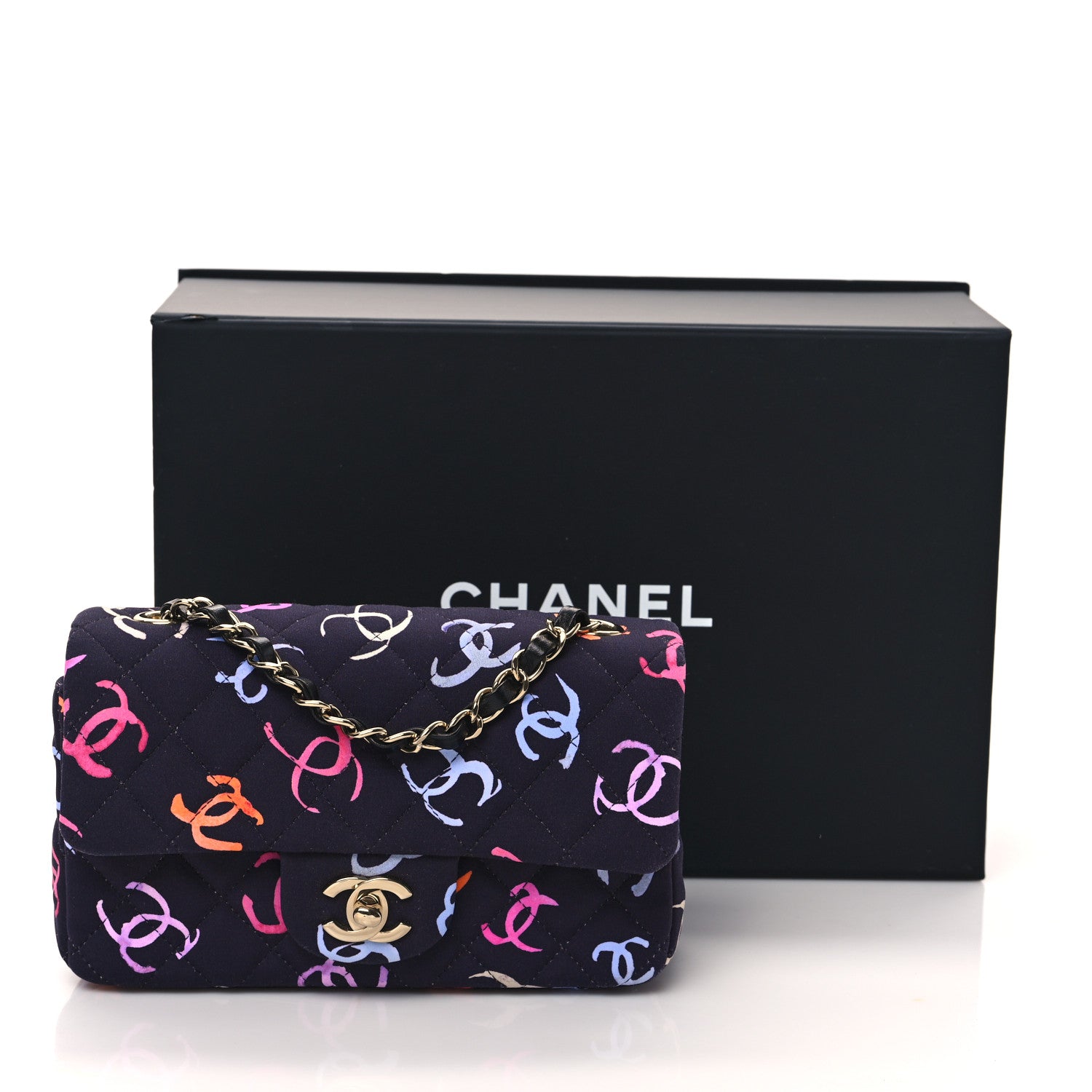 Chanel Jersey Quilted Mini Rectangular Flap Navy Blue Multicolor 12 of 12