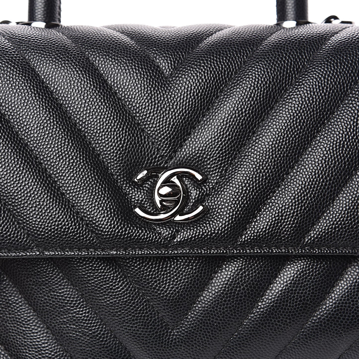 Caviar Chevron Quilted Mini Coco Handle Flap Black