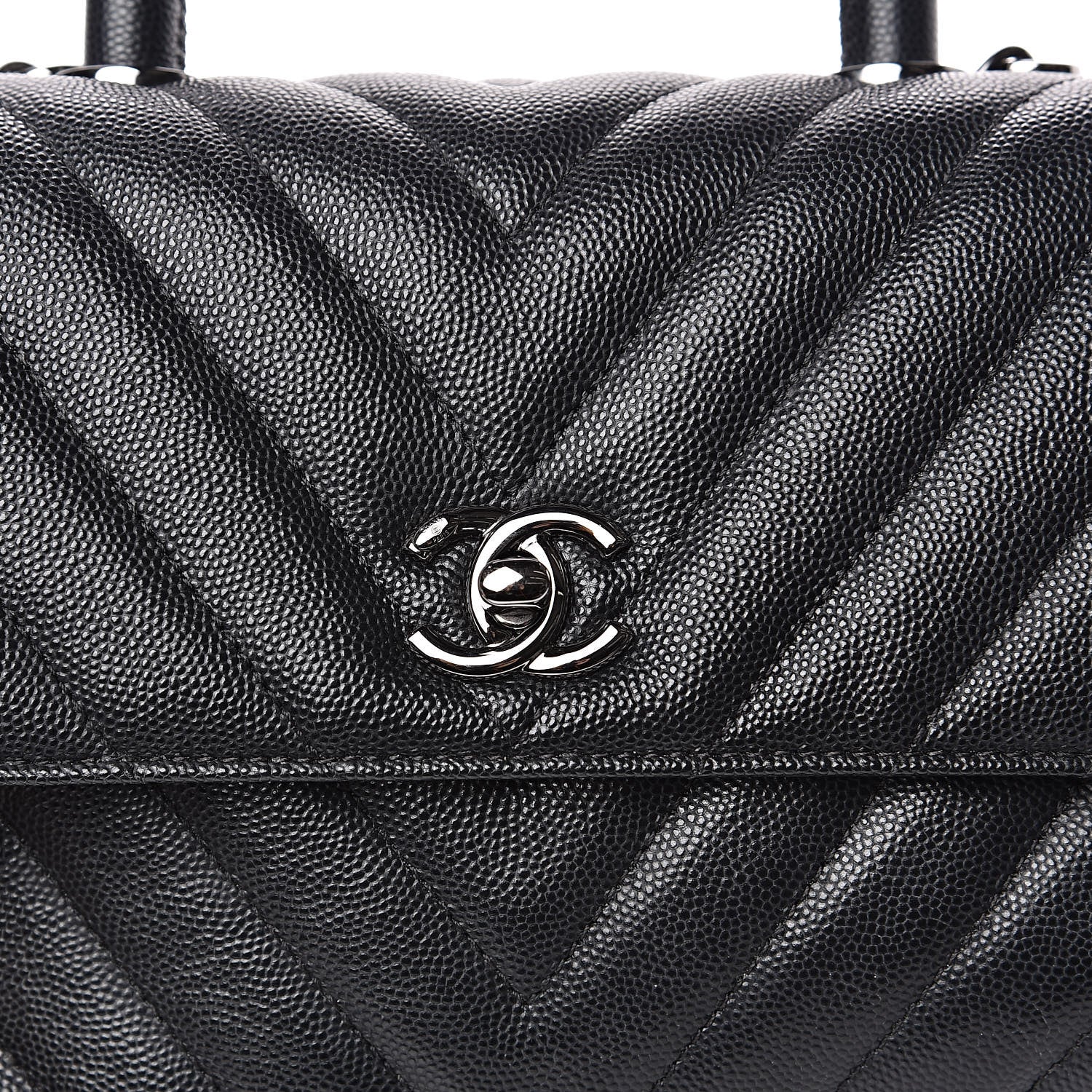 Chanel Caviar Chevron Quilted Mini Coco Handle Flap Black 10 of 12