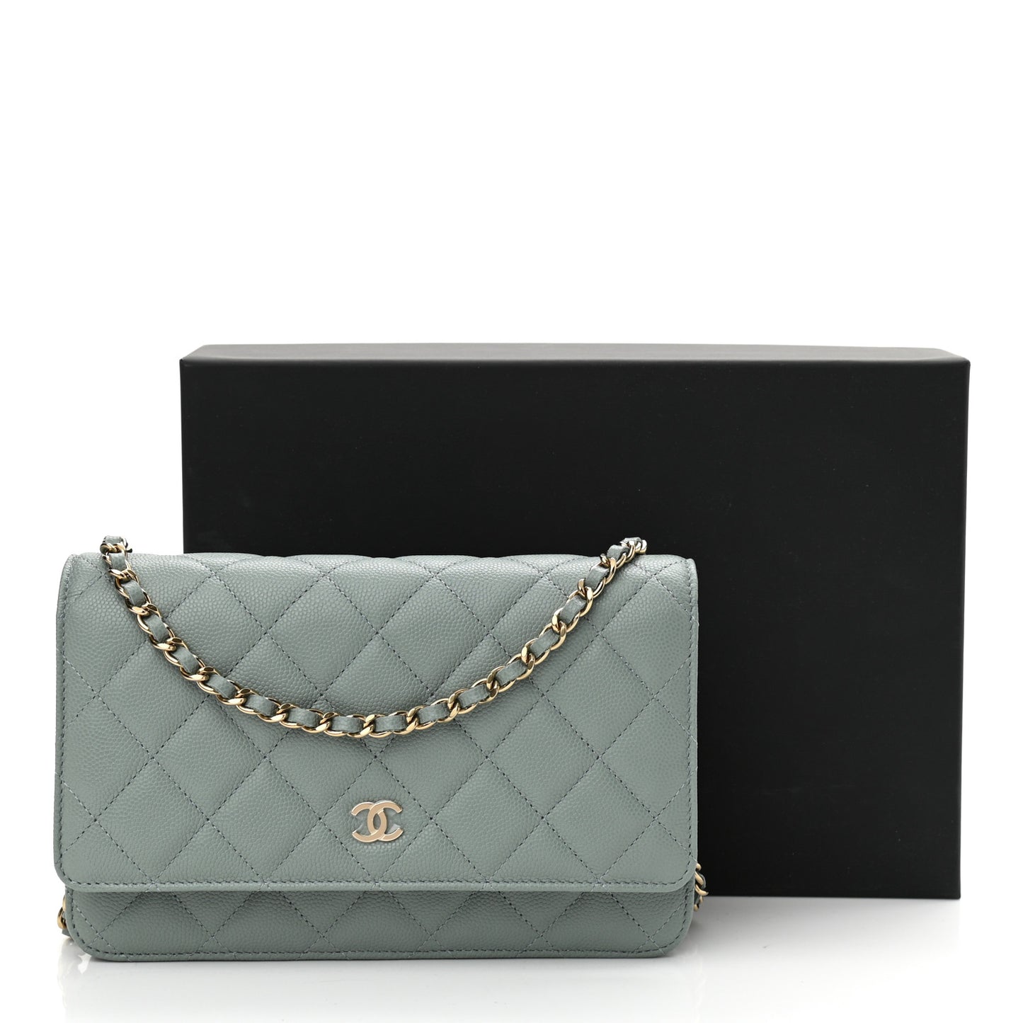 Caviar Quilted Wallet On Chain WOC Light Gray