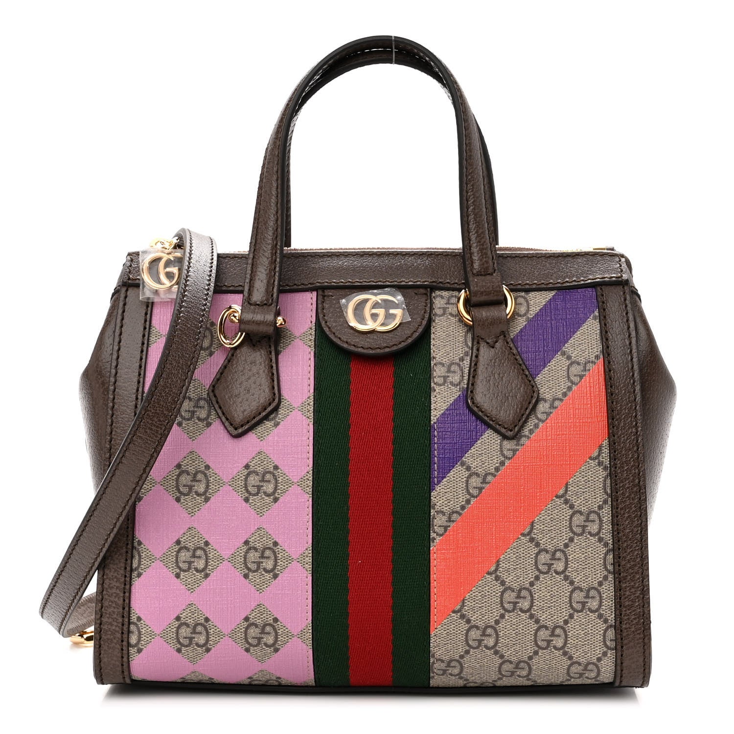 Gucci GG Supreme Monogram Equestrian Web Small Ophidia Tote Bag Beige Multicolor New Acero 1 of 10