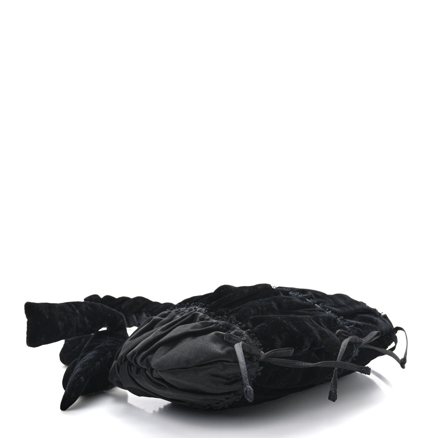 Satin Velvet Drawstring Shoulder Bag Black