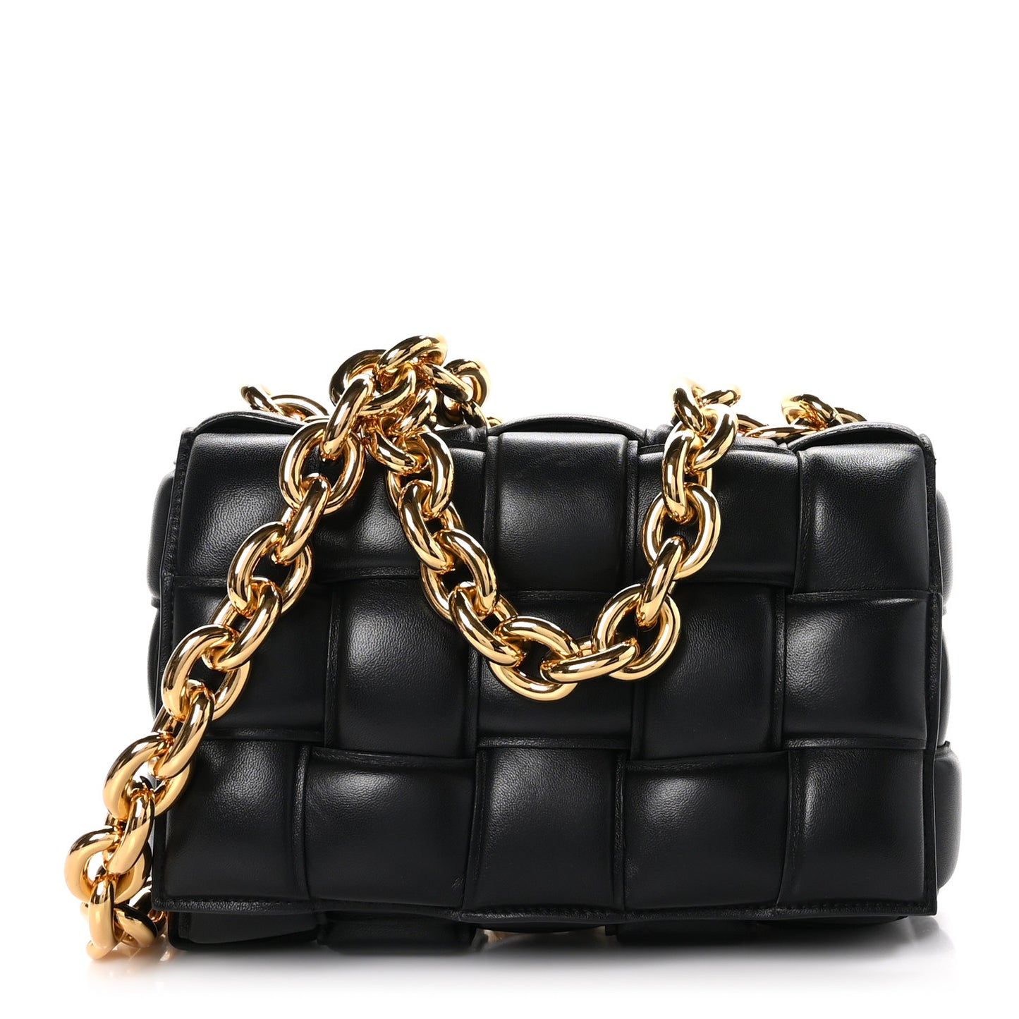 Lambskin Maxi Intreccio Padded Chain Cassette Crossbody Bag Black