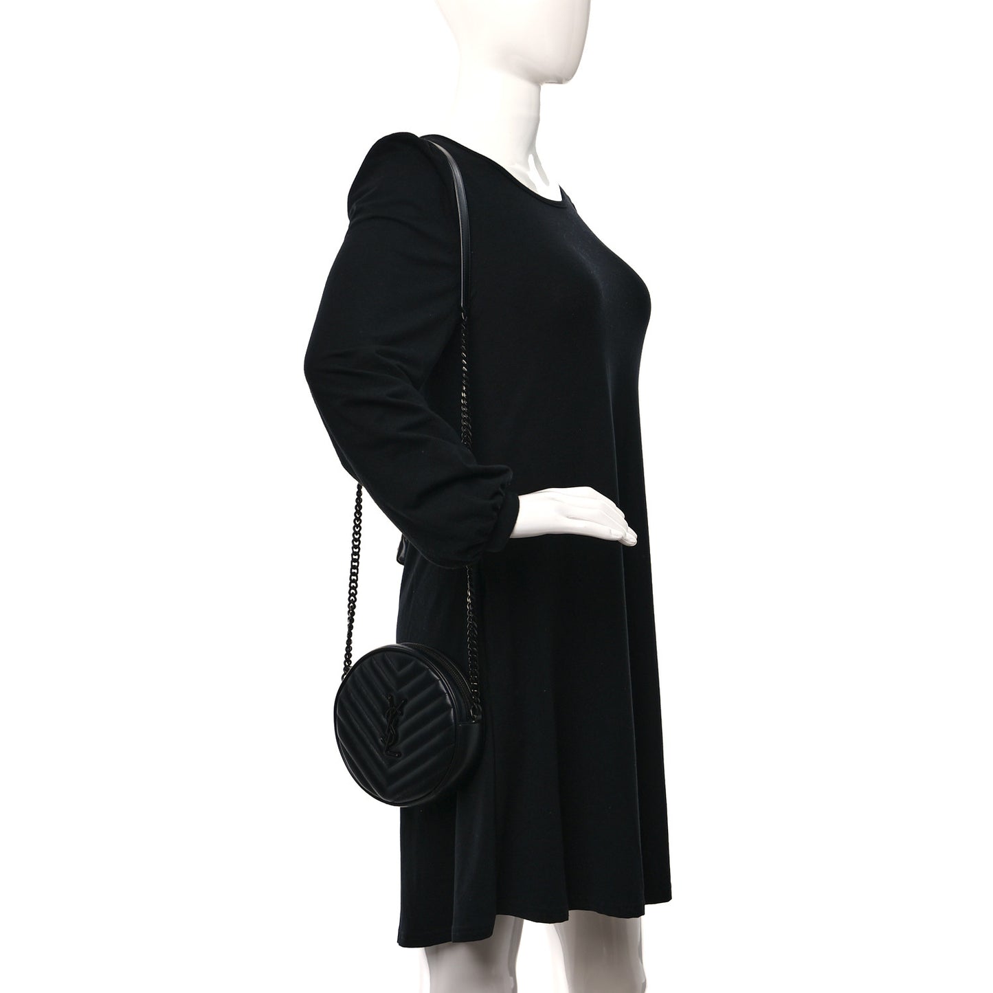 Calfskin Matelasse Chevron Round Vinyle Camera Bag Black