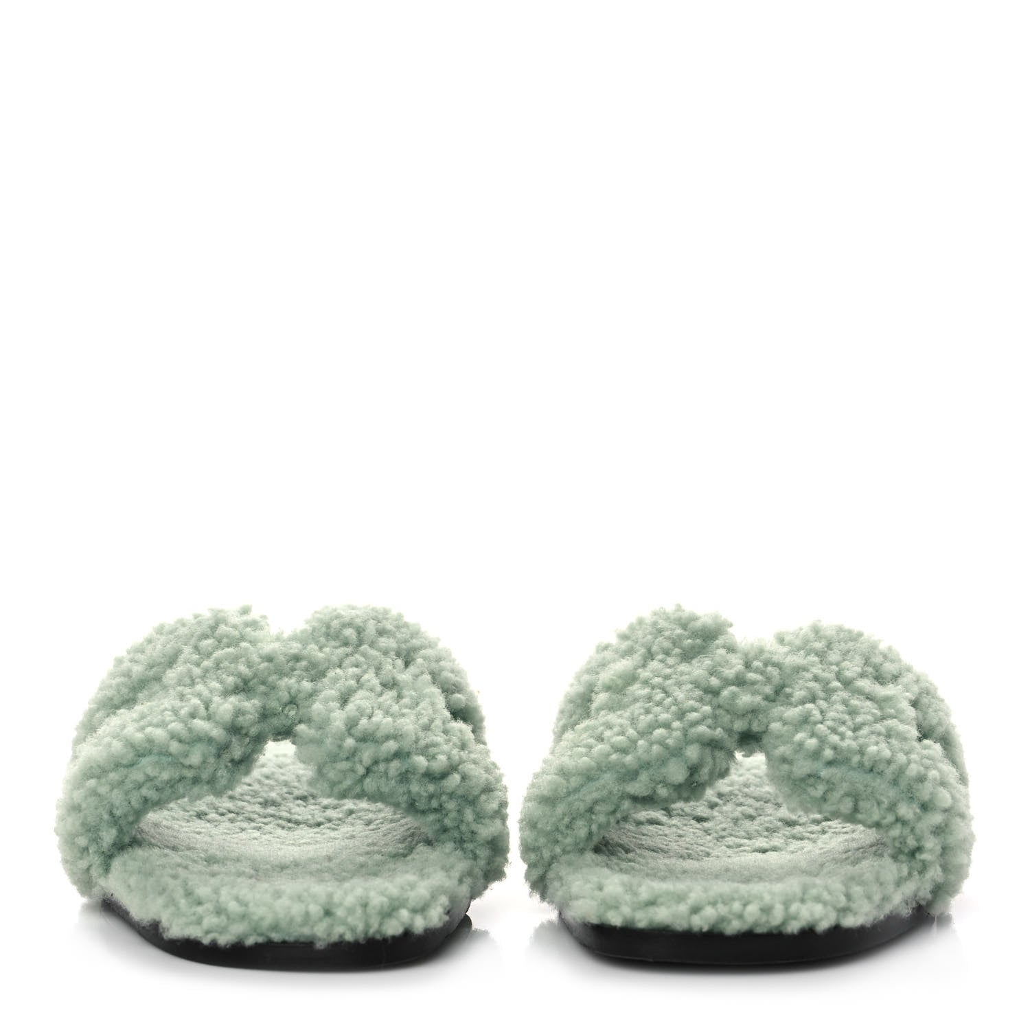 Hermes Woolskin Oran Sandals 37.5 Vert D'Eau 2 of 8