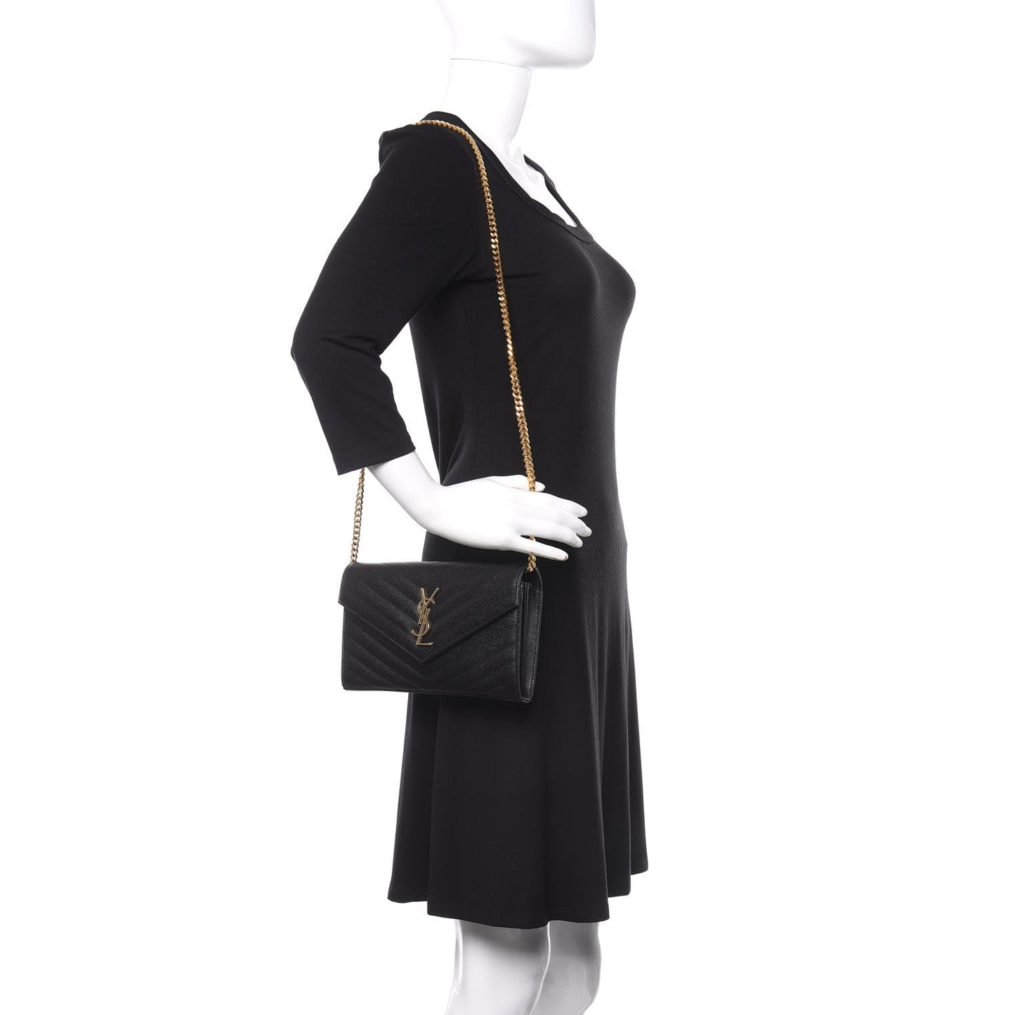 Grain De Poudre Matelasse Chevron Monogram Chain Wallet Black