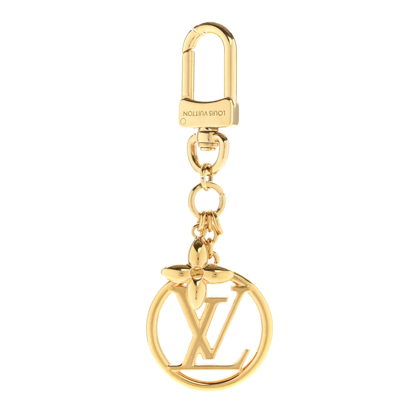 Metal Fleur LV Circle Bag Charm Key Holder Gold